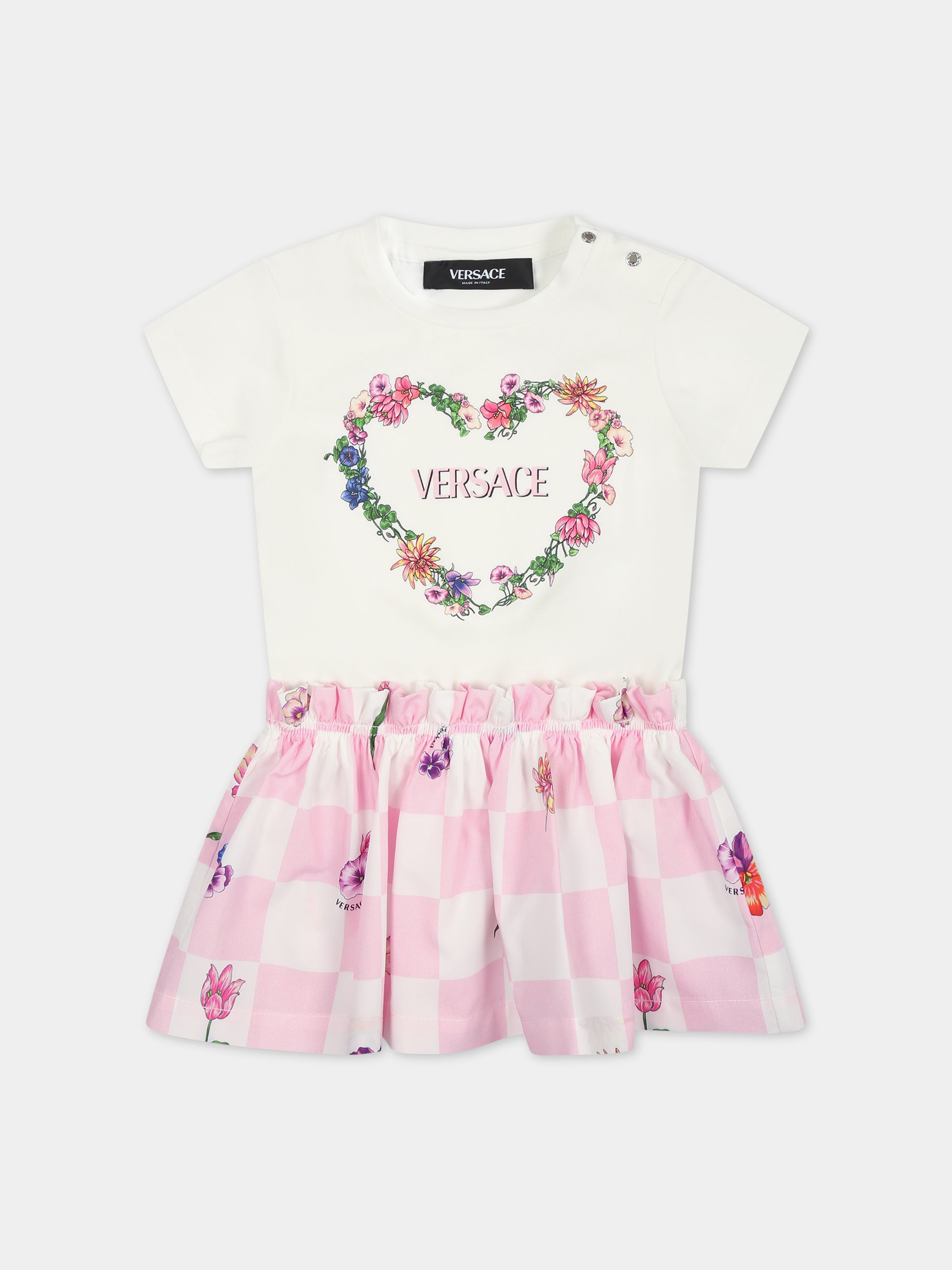 Vestito bianco per neonata con stampa multicolor,Versace,1014009 1A09953 2W070