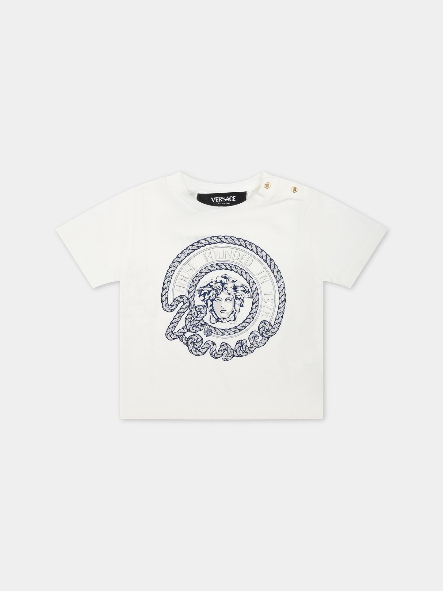 T-shirt bianca per neonato con logo Medusa,Versace,1000101 1A09942 2W070