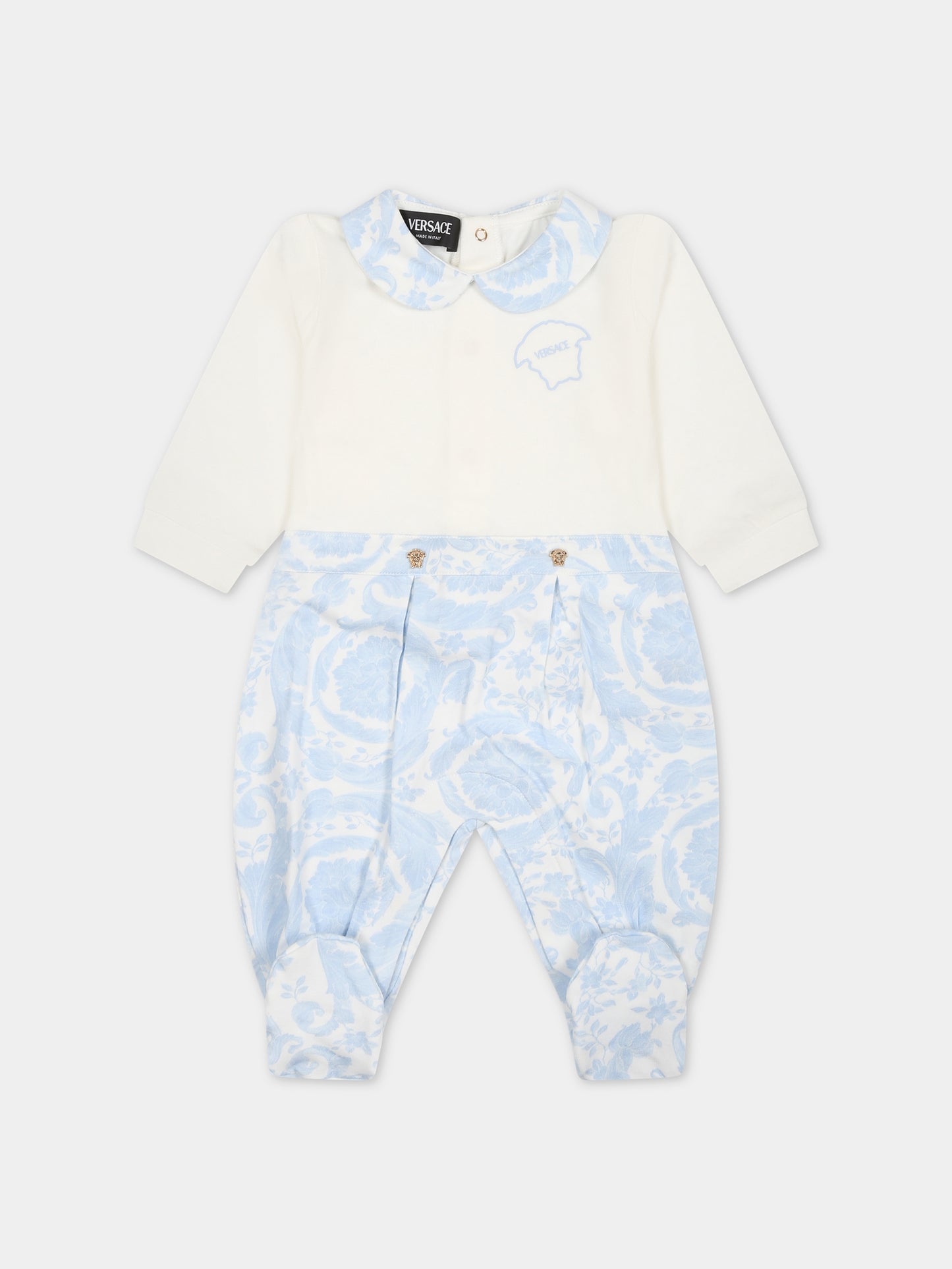 Tutina celeste per neonato con stampa barocco,Versace,1013380 1A09540 2WK10