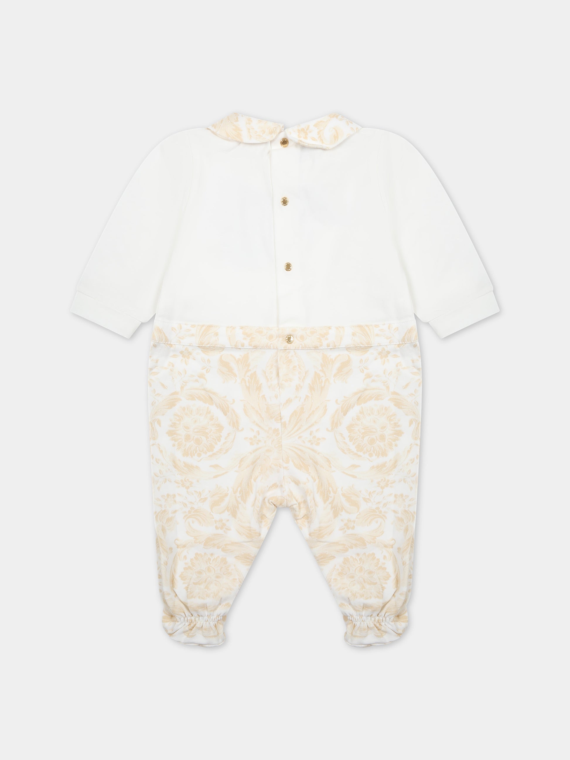 Tutina beige per neonato con stampa barocco,Versace,1013380 1A09540 2WJ70