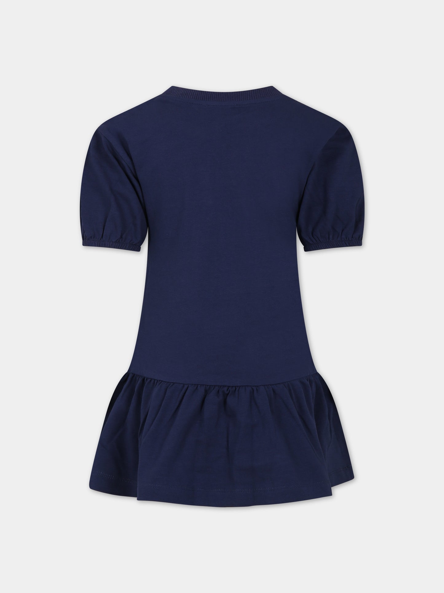 Vestito blu per bambina con logo e Teddy bear,Moschino Kids,HDV0CQ LBA10 40016