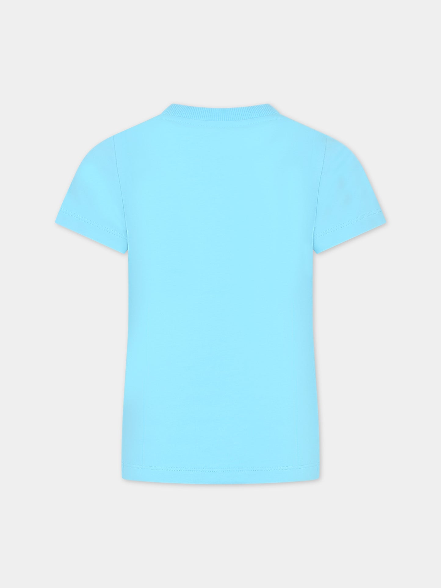 T-shirt celeste per bambini con logo e Teddy Bear,Moschino Kids,HNM03T LBA08 41020