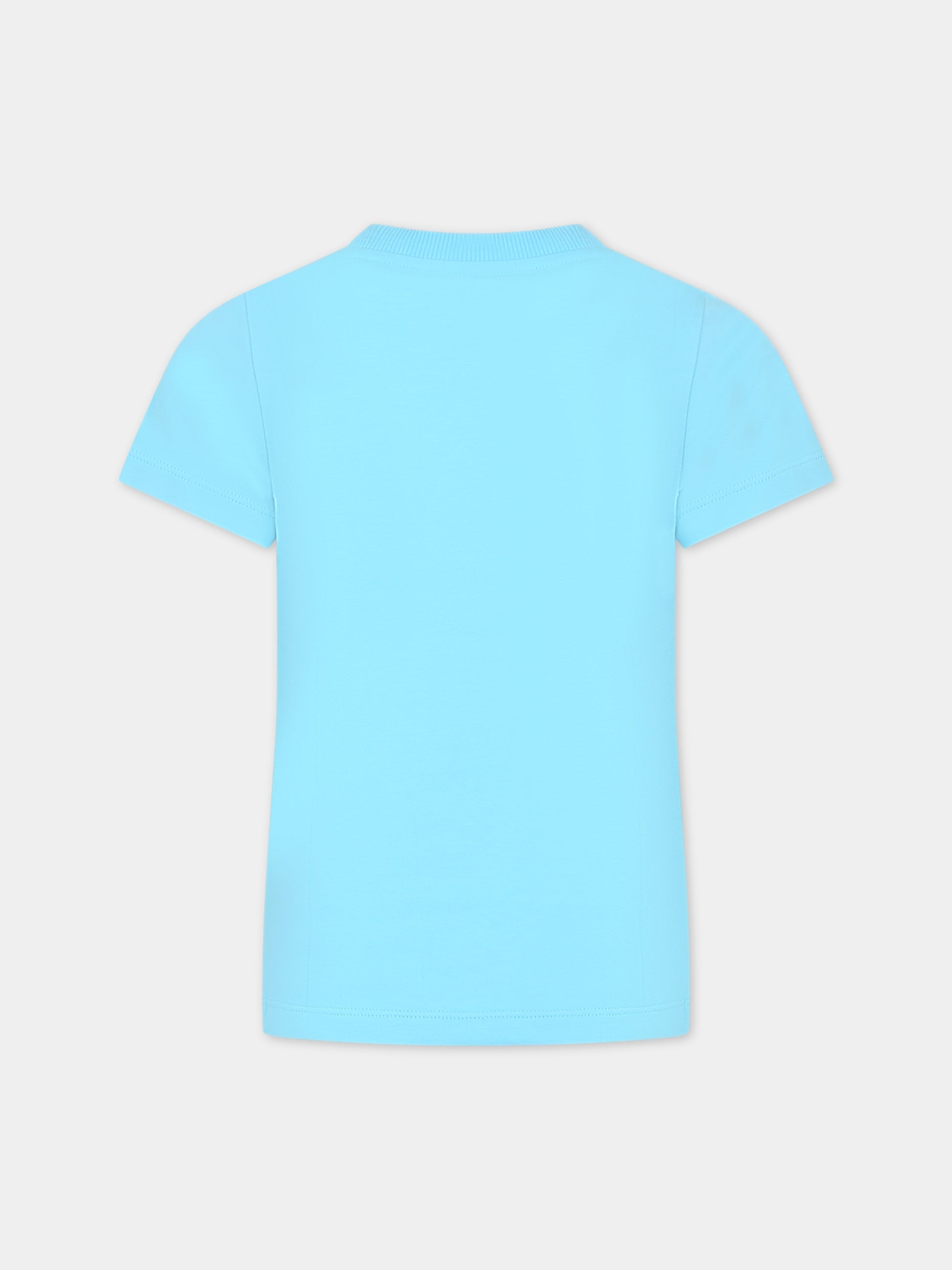 T-shirt celeste per bambini con logo e Teddy Bear,Moschino Kids,HNM03T LBA08 41020