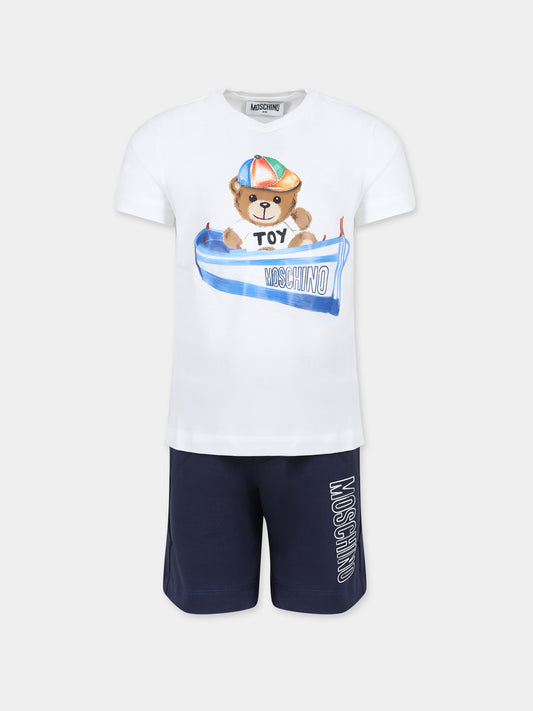 Completo bianco per bambino con Teddy Bear e logo,Moschino Kids,HUG00K LAA02 83240