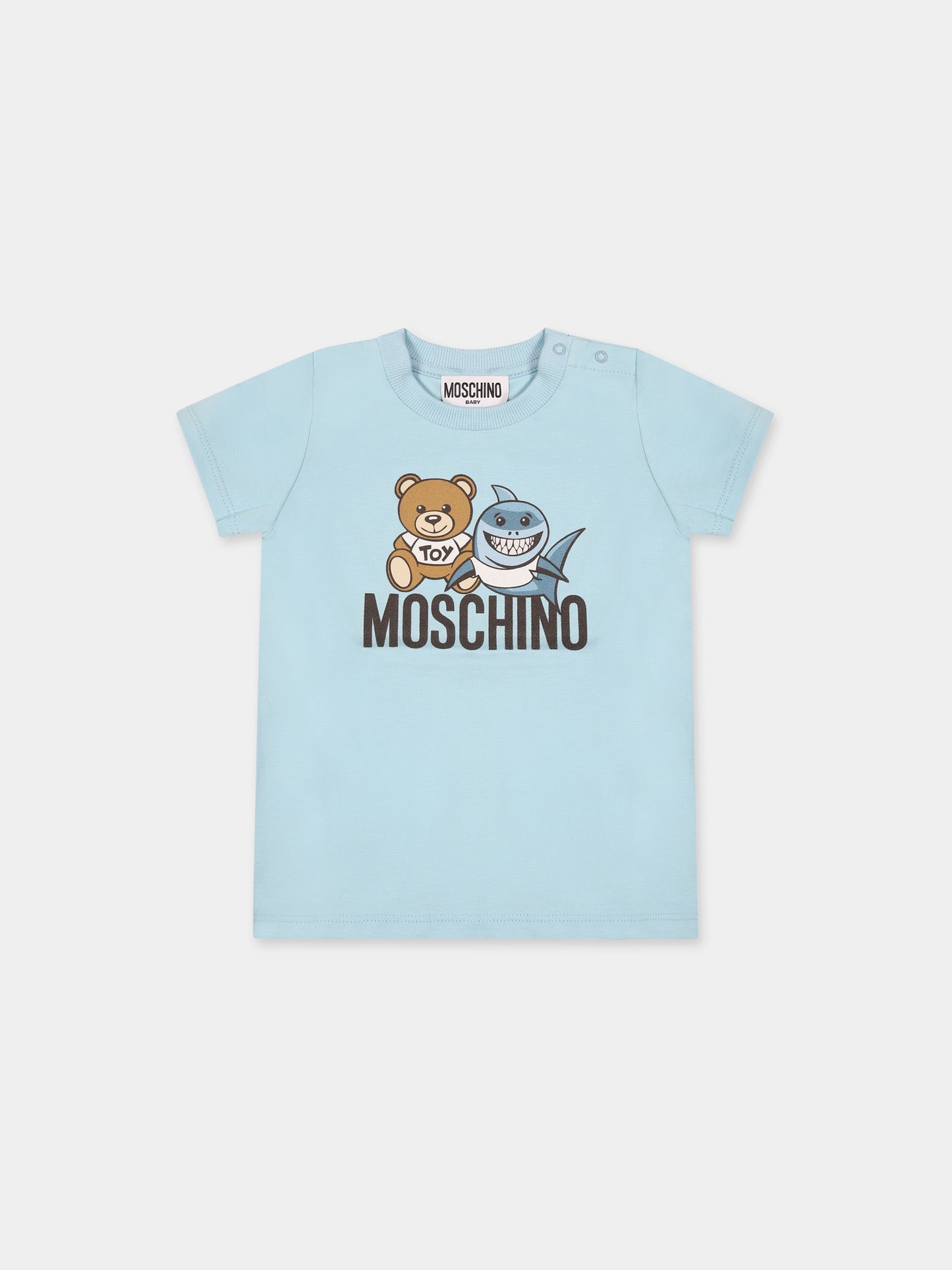 Vestito celeste per neonata con Teddy Bear e logo,Moschino Kids,MDM035 LBA00 40304