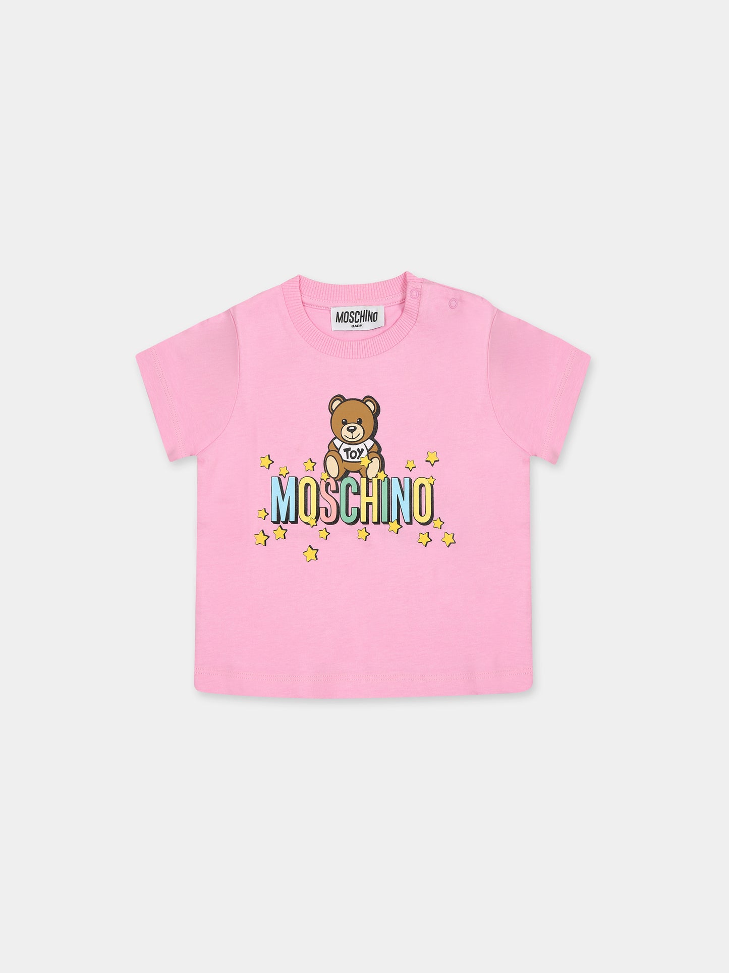T-shirt rosa per neonata con Teddy Bear e logo,Moschino Kids,MMM032 LAA27 51473
