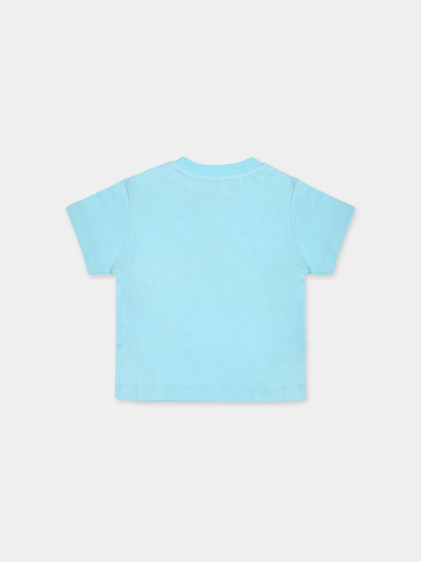 T-shirt celeste per neonato con Teddy Bear e logo,Moschino Kids,MMM032 LAA27 41020