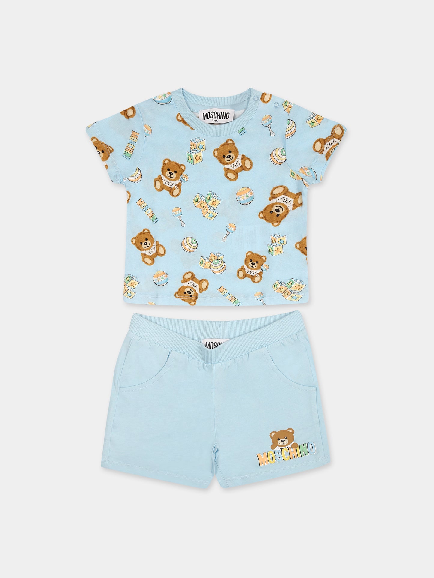 Completo celeste per neonato con Teddy Bear,Moschino Kids,MQG003 LAB59 84495