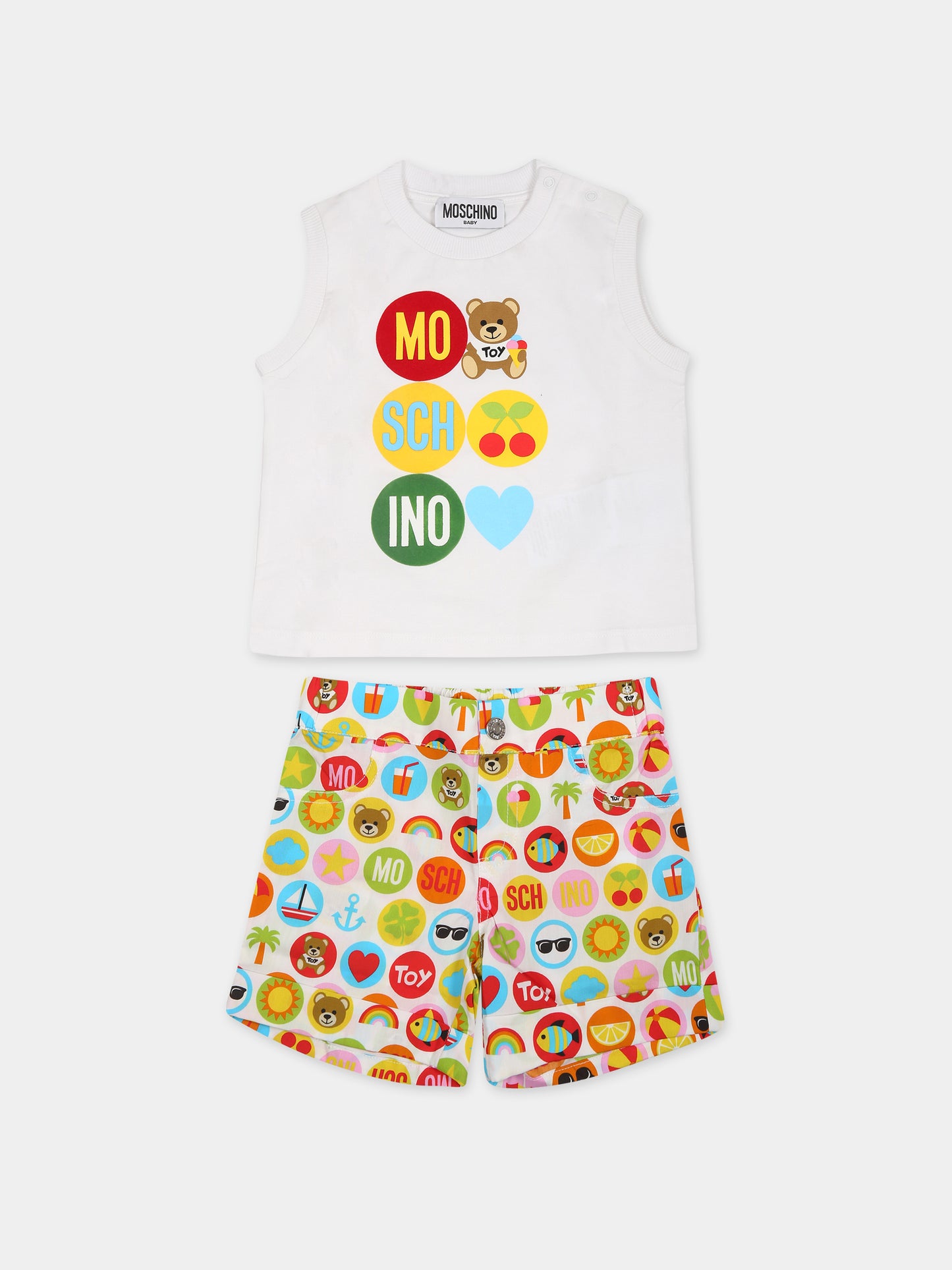 Completo bianco per neonato con Teddy Bear e logo,Moschino Kids,MUG00X LLB26 86802