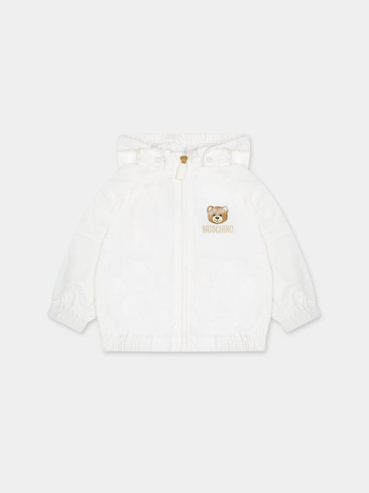 Giacca bianca a vento per neonati con Teddy Bear e logo,Moschino Kids,MUS029 L3A39 10063