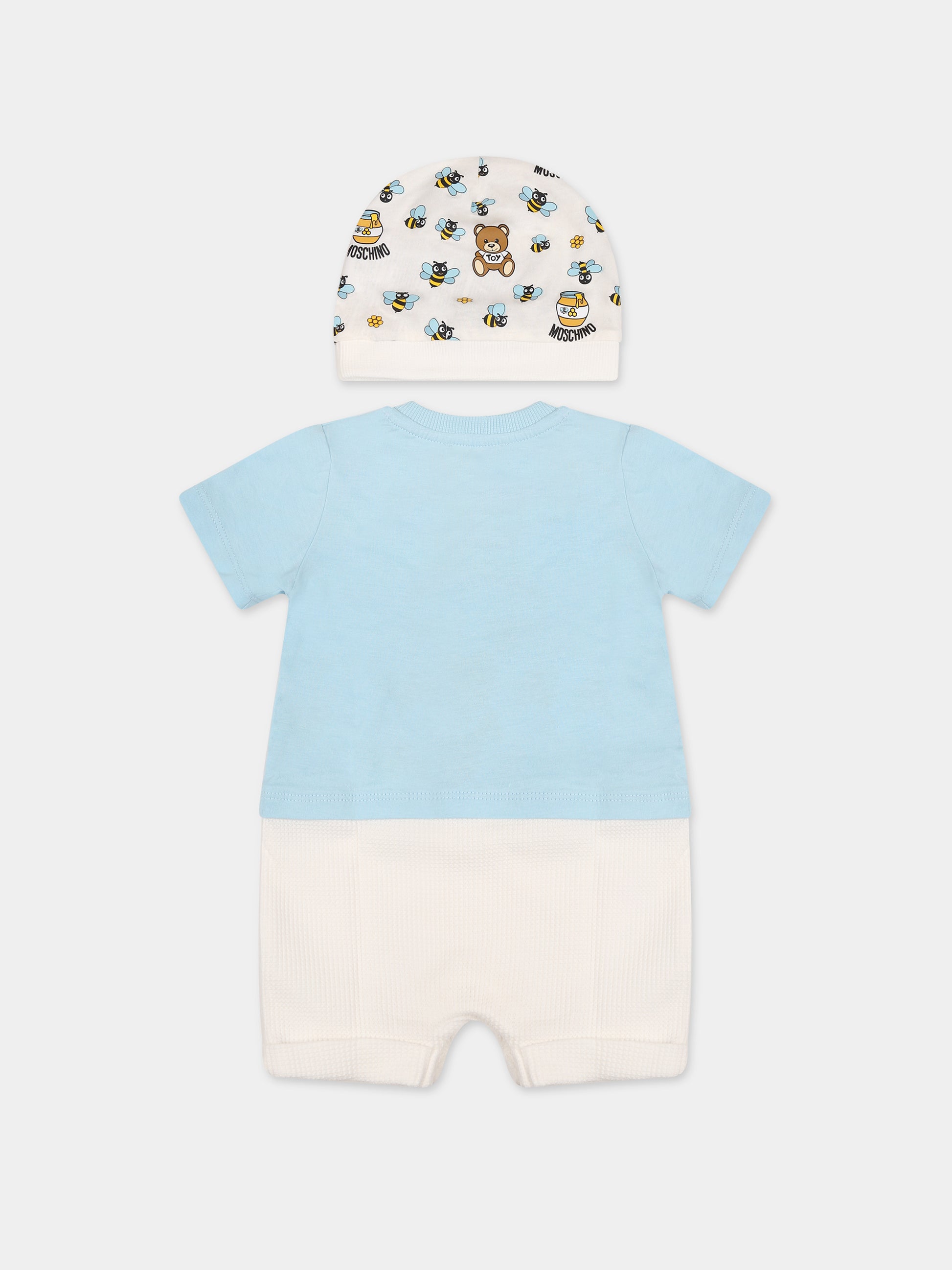 Set celeste per neonato con Teddy Bear e logo,Moschino Kids,MUY04Z LAA03 40304