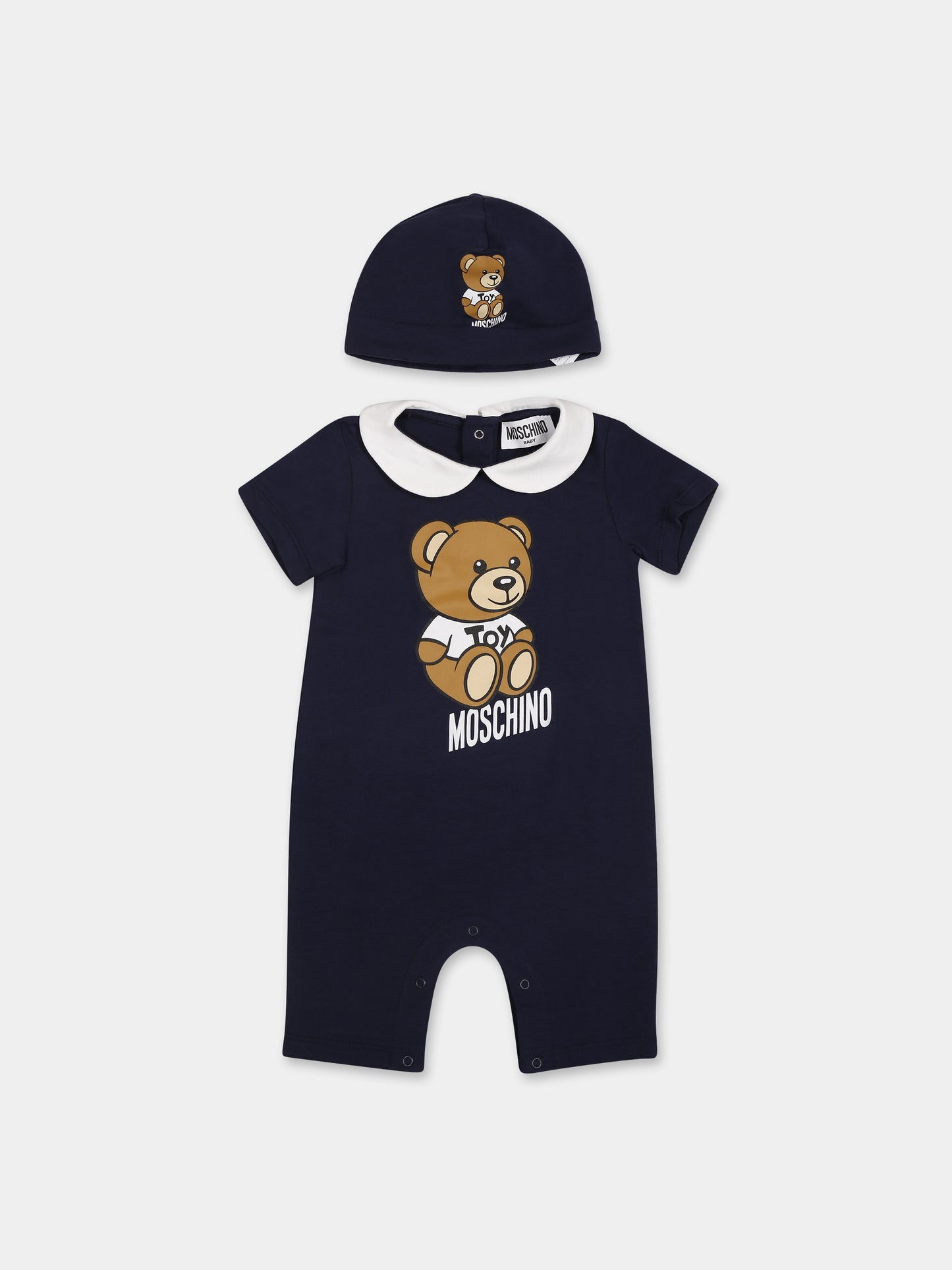Set blu per neonati con Teddy bear e logo,Moschino Kids,MUY056 LBA10 40016