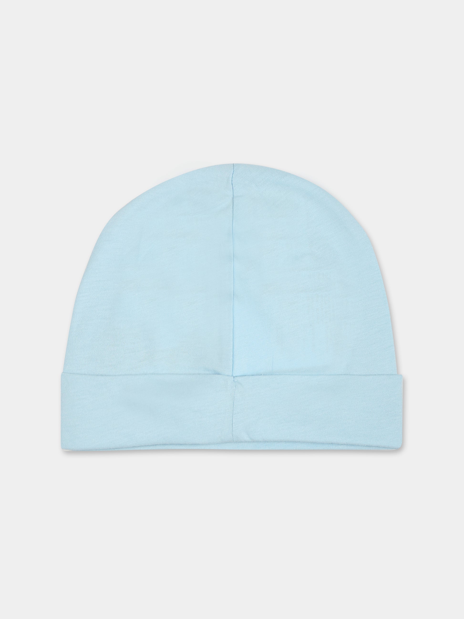 Cappello celeste per neonato con Teddy bear e logo,Moschino Kids,MVX031 LAA03 40304