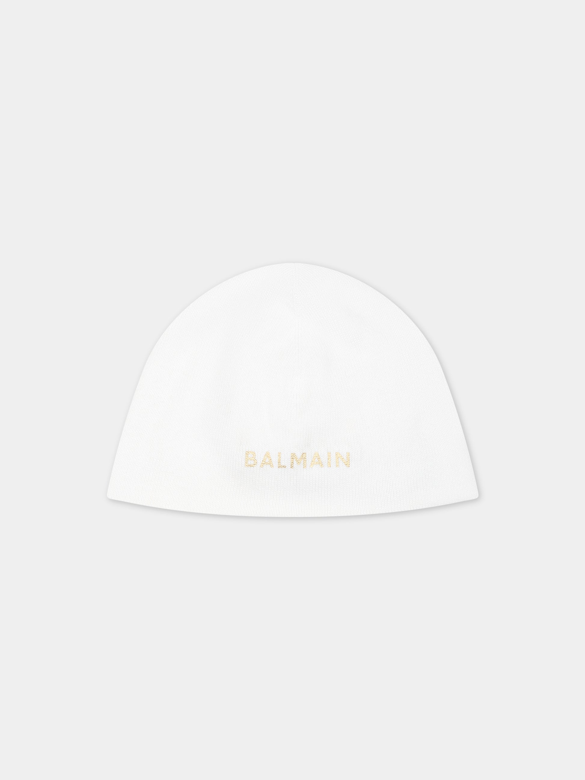 Cappello bianco per neonati con logo,Balmain Kids,BS0P37 X0003 100OR