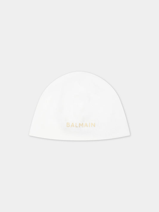 Cappello bianco per neonati con logo,Balmain Kids,BS0P37 X0003 100OR