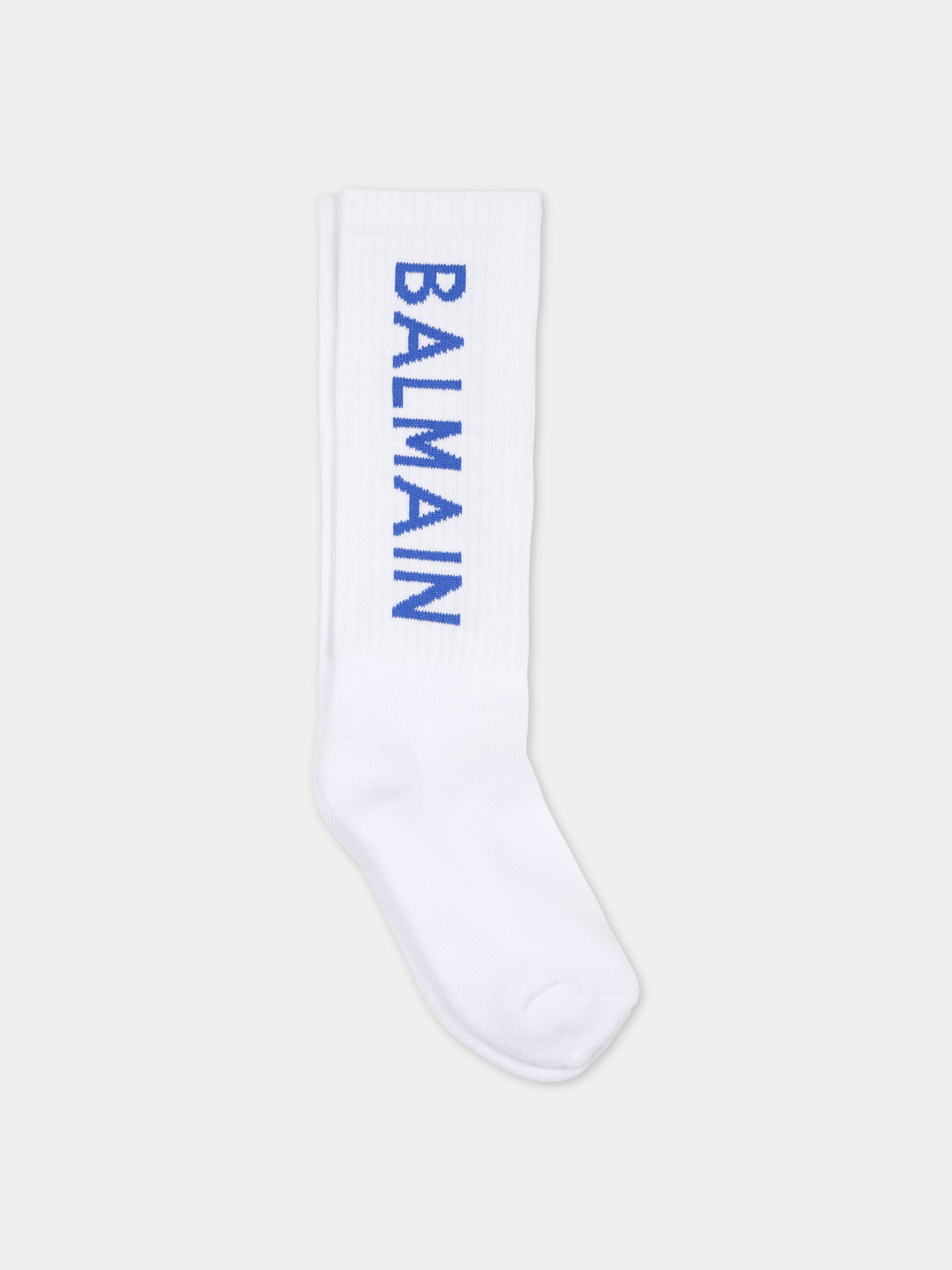 Calze bianche per bambini con logo,Balmain Kids,BS0P50 Z0553 100BL