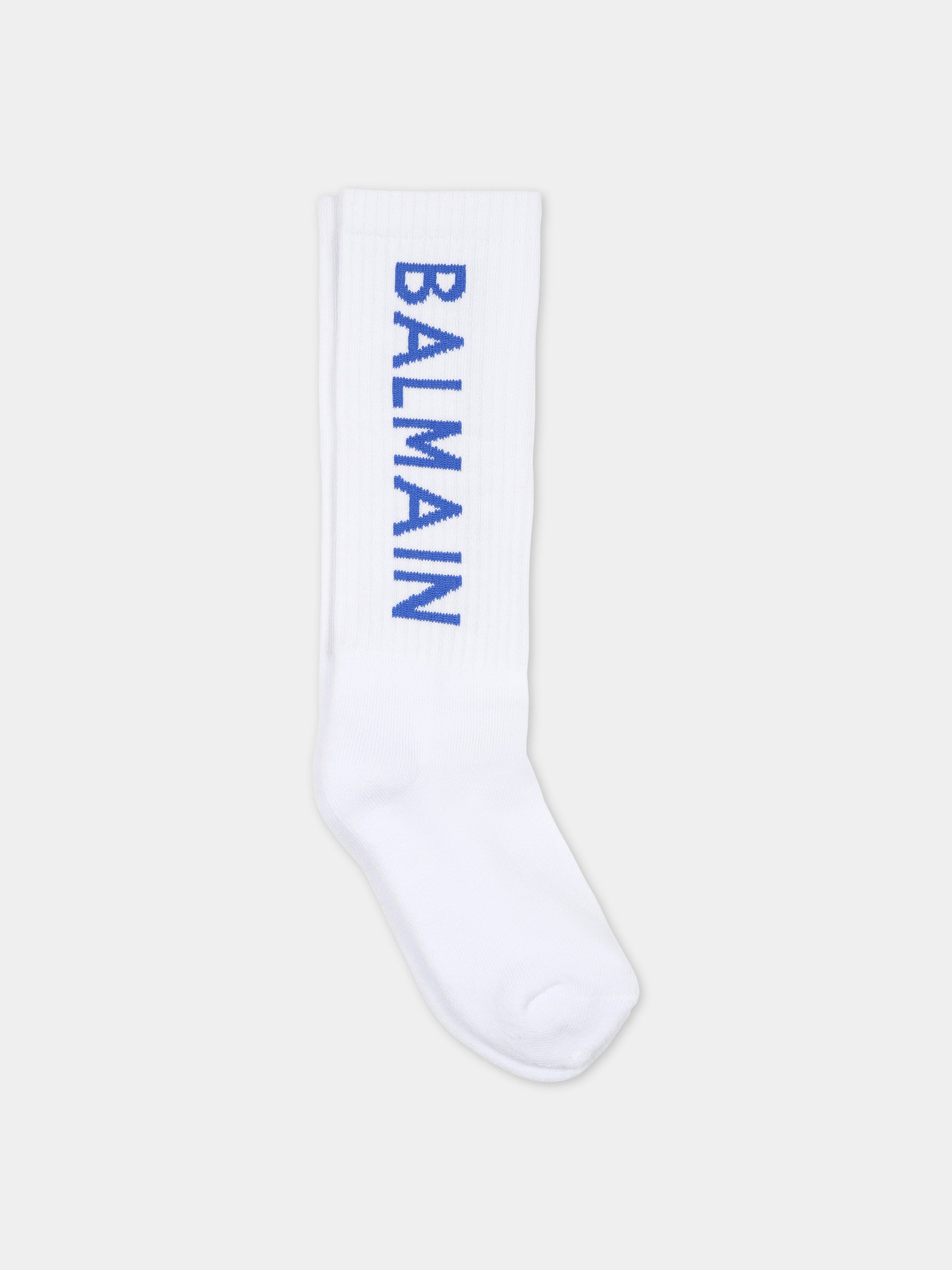 Calze bianche per bambini con logo,Balmain Kids,BS0P50 Z0553 100BL