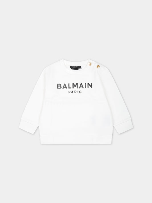 Felpa bianca per neonati con logo,Balmain Kids,BS4590 Z0001 100NE