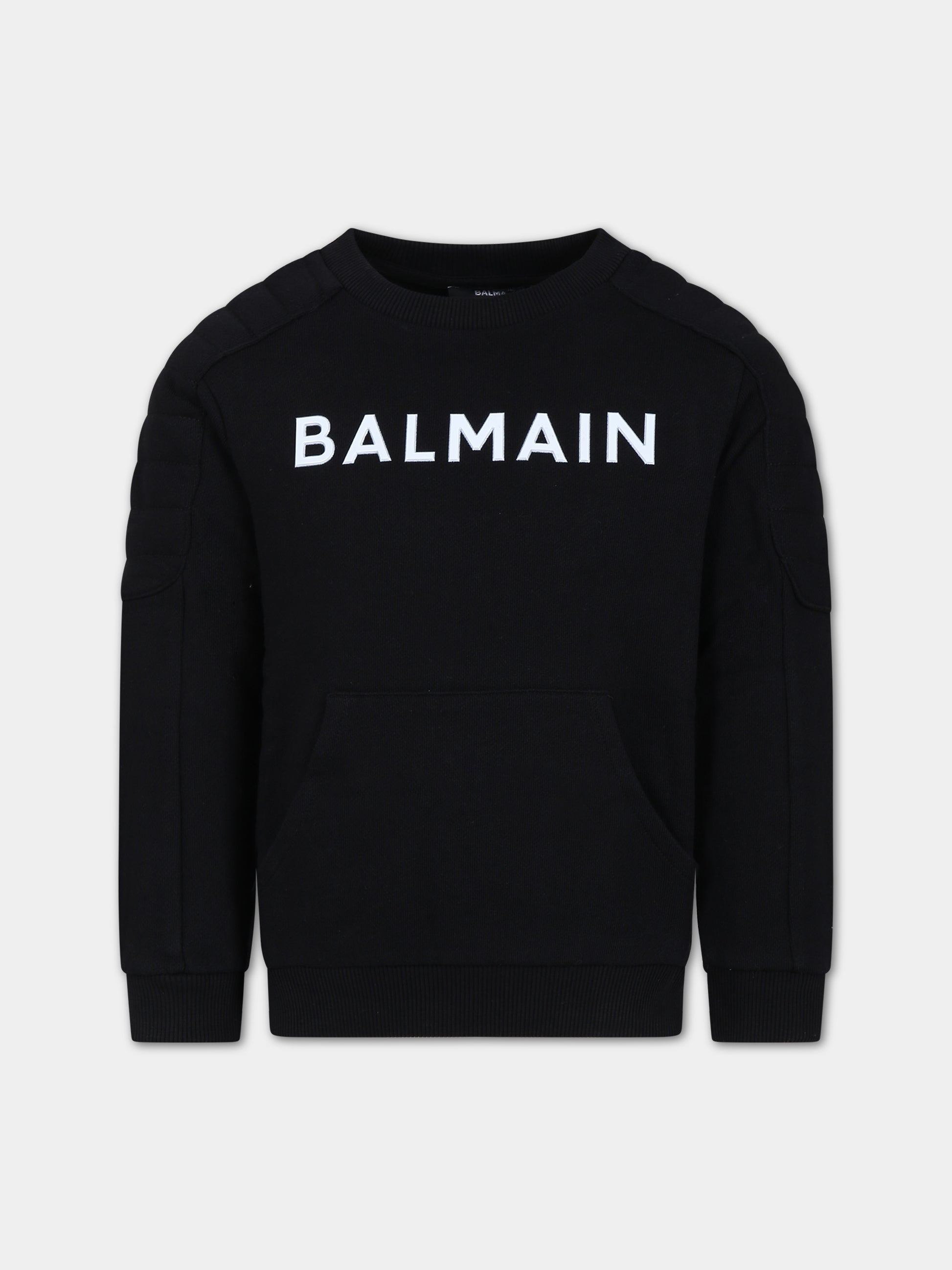 Felpa nera per bambina con logo,Balmain Kids,BS4P10 Z0001 930BC