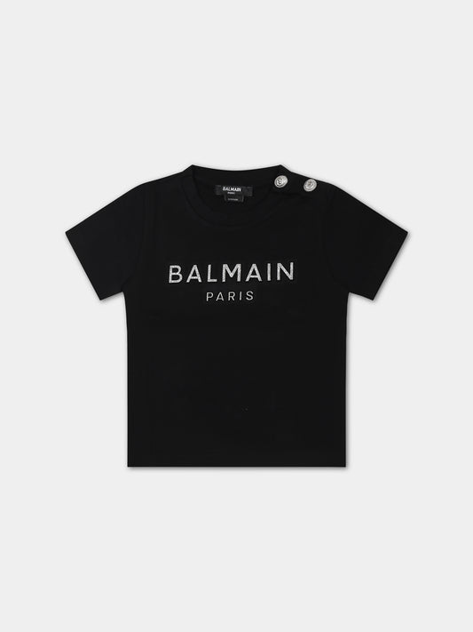 T-shirt nera per neonata con logo,Balmain Kids,BS8001 Z0057 930AG