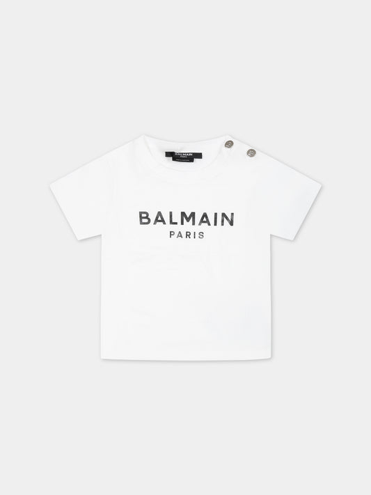 T-shirt nera per neonati con logo,Balmain Kids,BS8501 Z0057 100AG