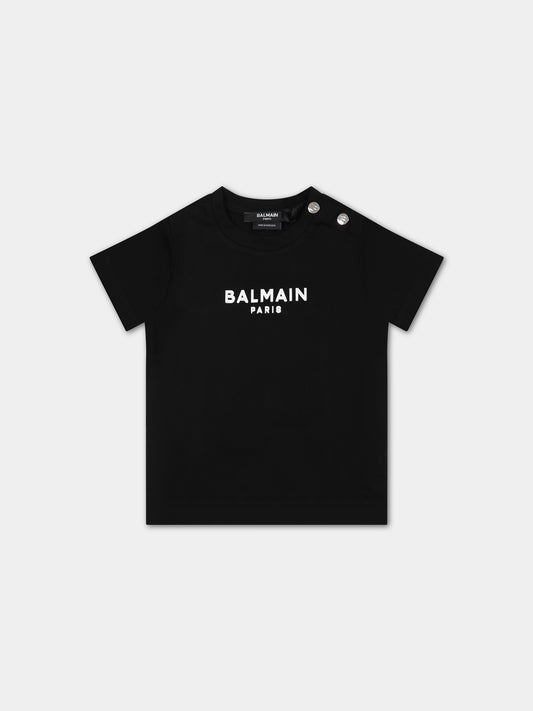 T-shirt nera per neonati con logo,Balmain Kids,BS8541 Z0082 930BC
