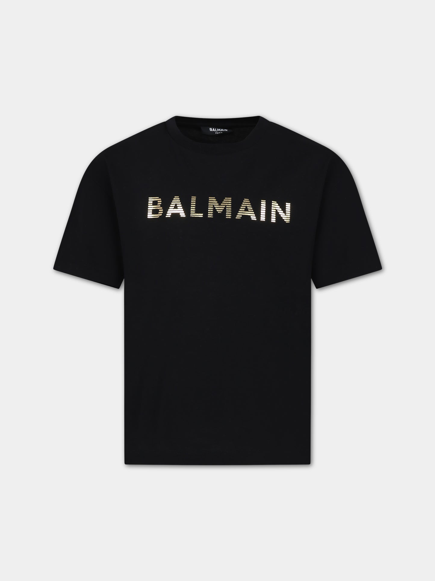 T-shirt nera per bambini con logo dorato,Balmain Kids,BS8P41 Z0082 930OR