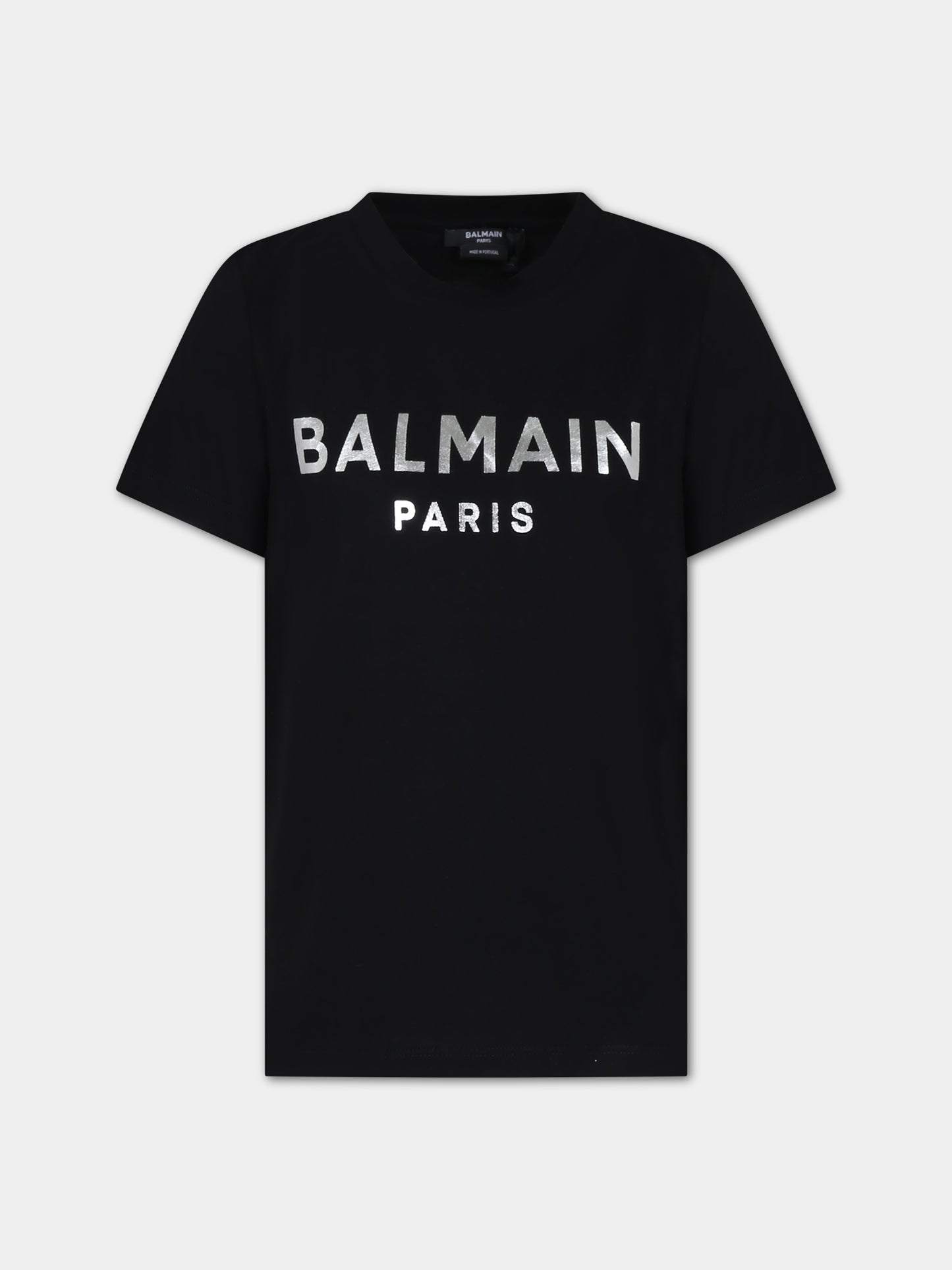T-shirt nera per bambini con logo,Balmain Kids,BS8R01 Z0082 930AG
