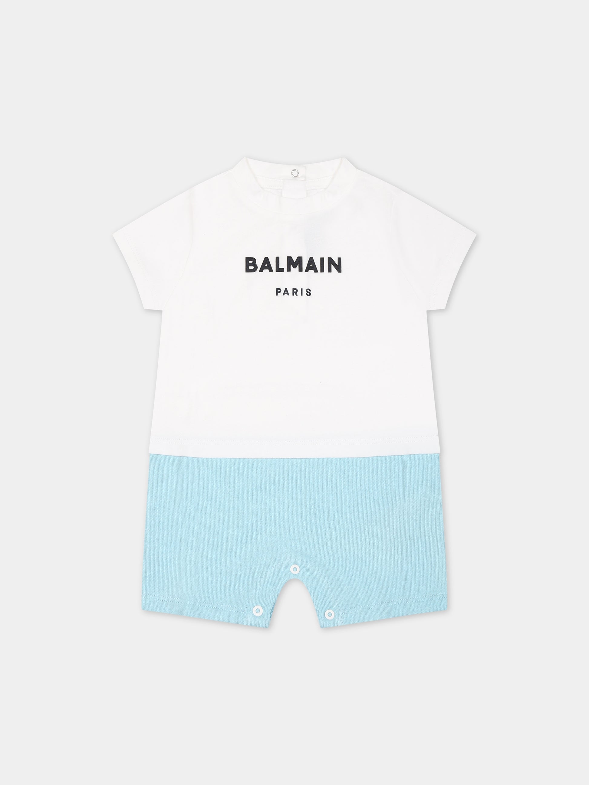 Pagliaccetto celeste per neonati con logo,Balmain Kids,BSA521 Z0001 100CE