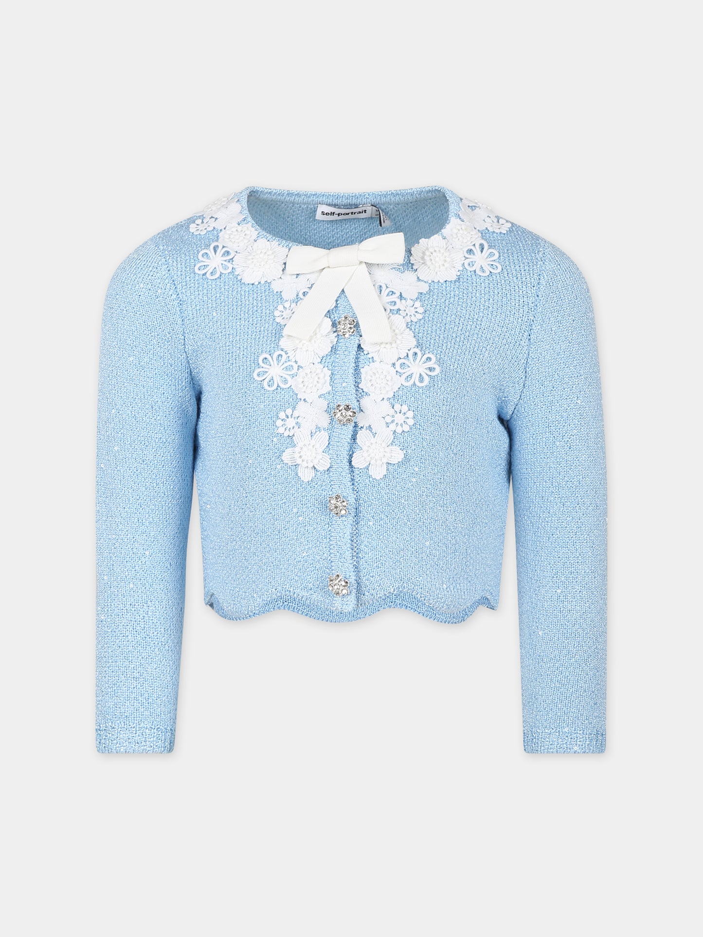 Cardigan celeste in maglia per bambina con paiettes,Self-portrait,RS24 730J BL