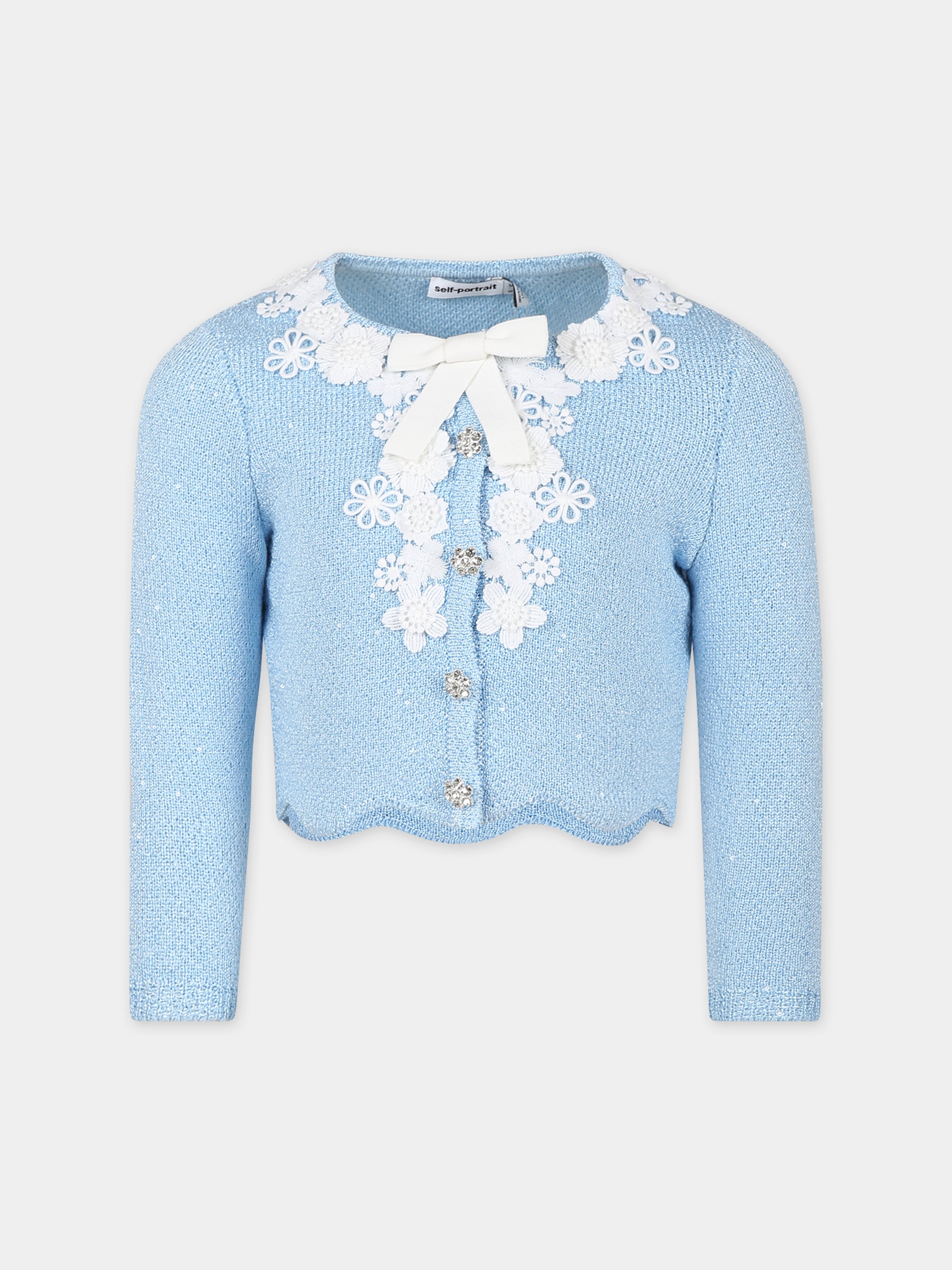 Cardigan celeste in maglia per bambina con paiettes,Self-portrait,RS24 730J BL