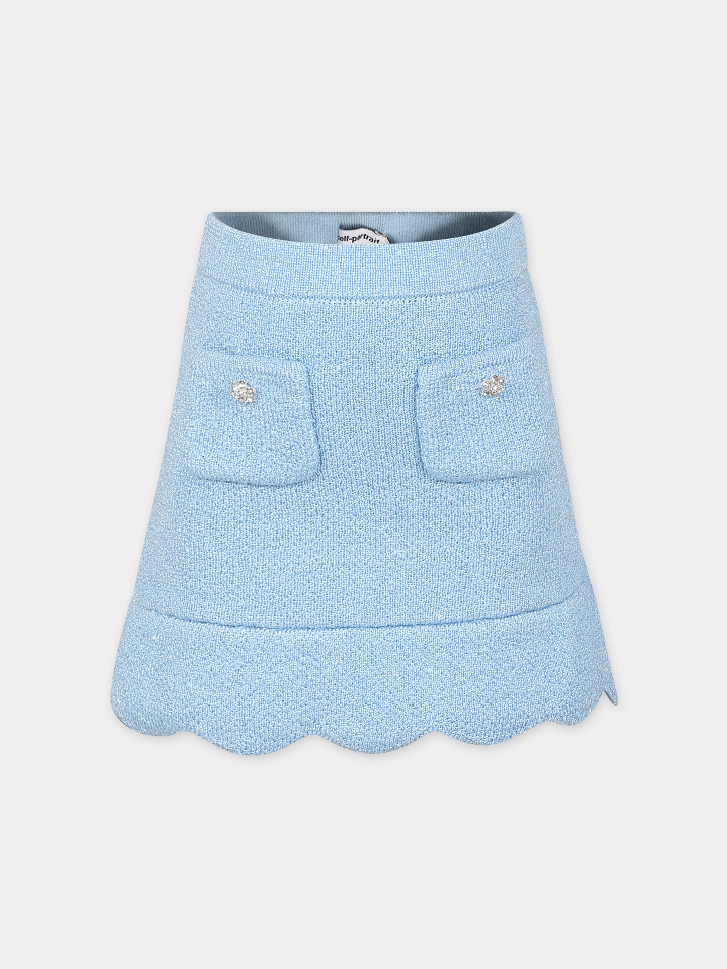 Gonna elegante in maglia celeste per bambina con paiettes,Self-portrait,RS24 730SK BL