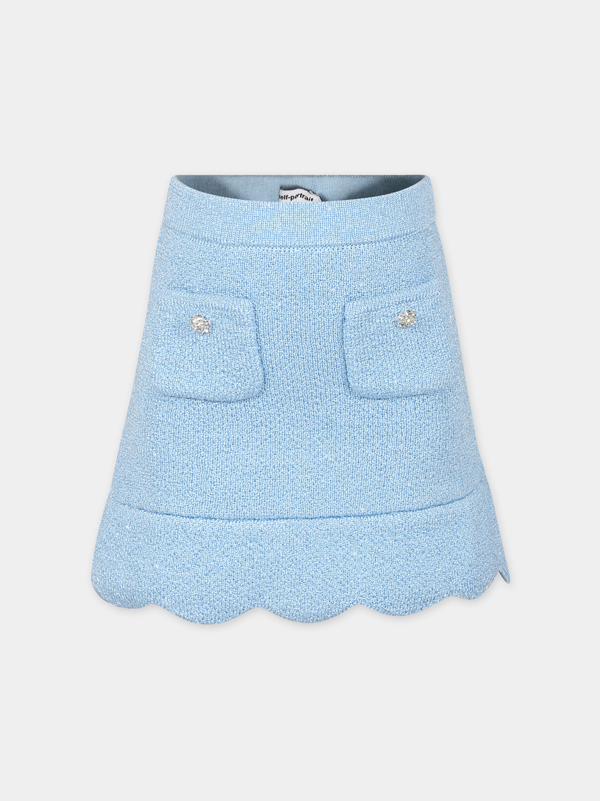 Gonna elegante in maglia celeste per bambina con paiettes,Self-portrait,RS24 730SK BL