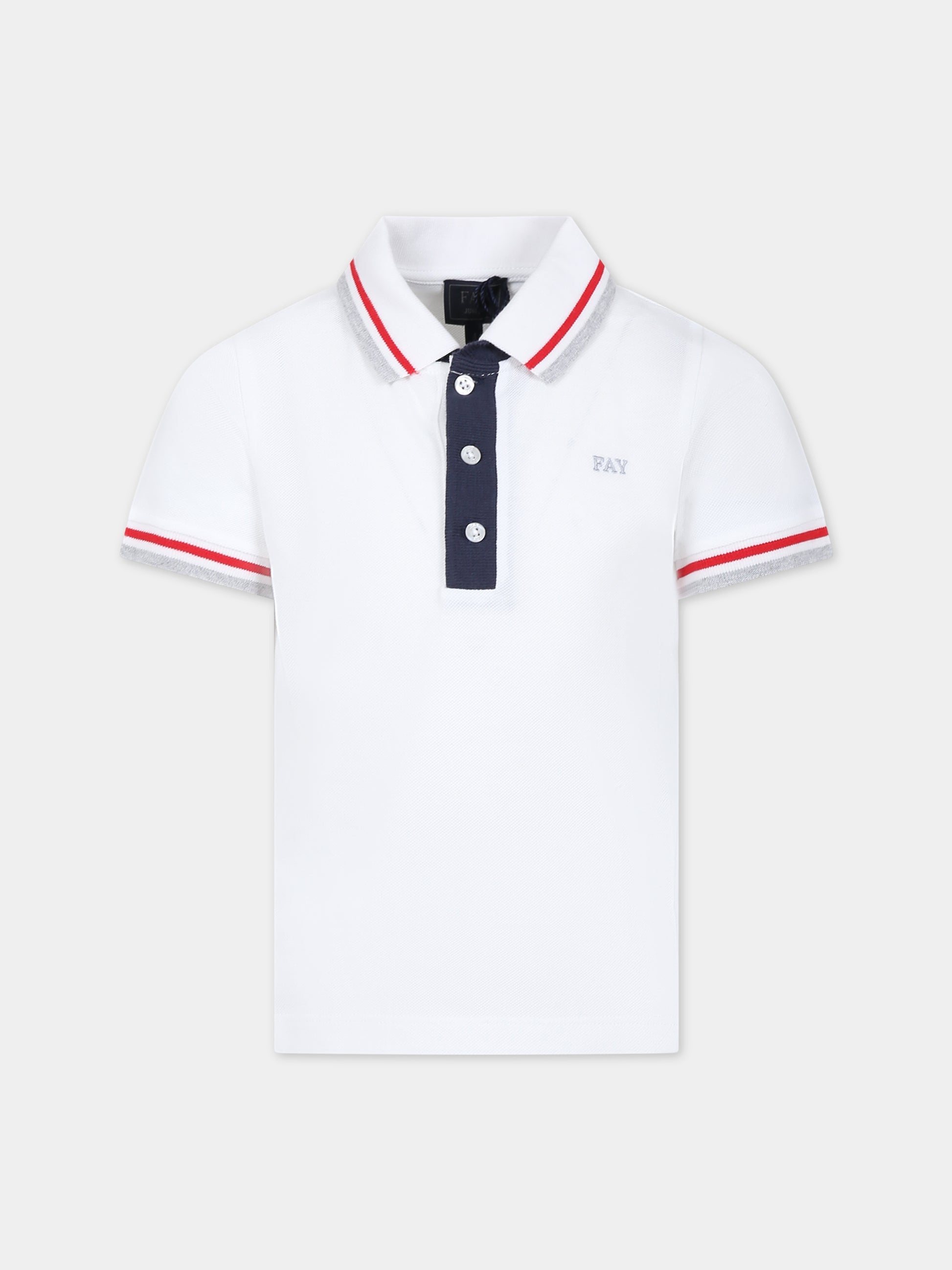 Polo bianca per bambino con logo,Fay Kids,FS8P01 Z0022 100RO
