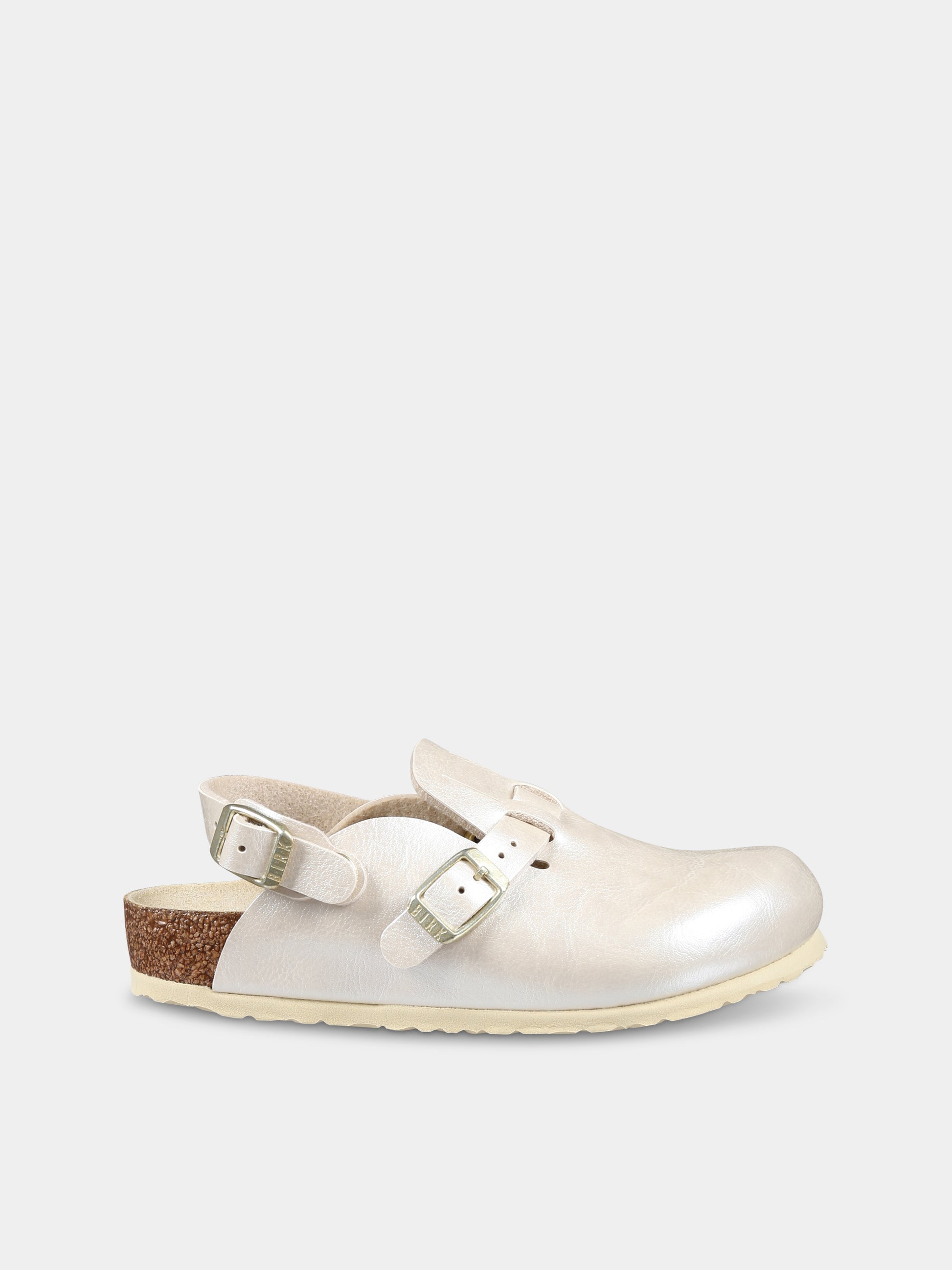 Sabot Kay avorio per bambina con logo,Birkenstock,1026858 GRACEFUL PEARL WHITE