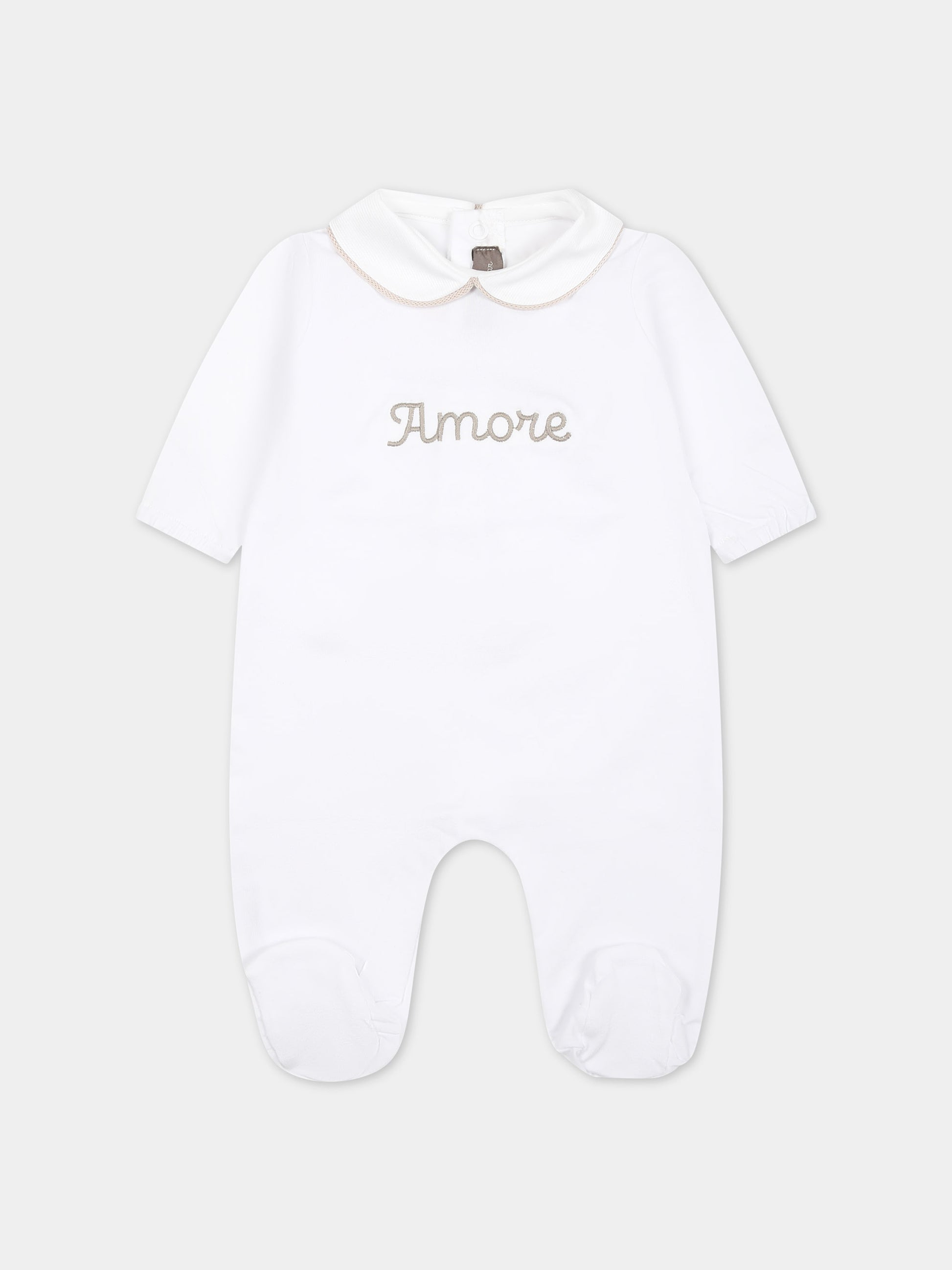 Tutina bianca per neonati con scritta,Little Bear,8042 BIANCO/CORDA