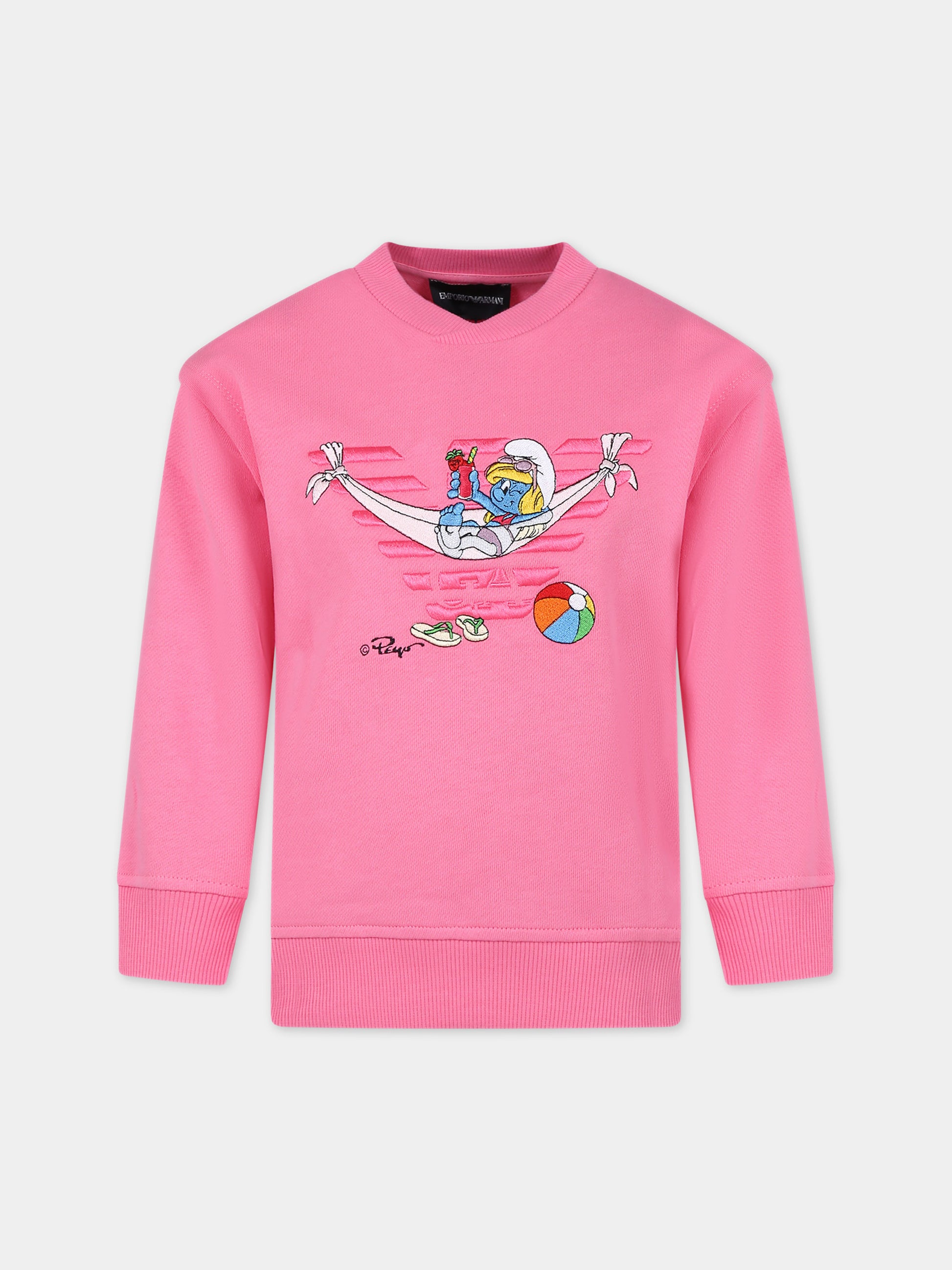 Felpa rosa per bambina con I Puffi,Armani Junior,3D4MJN 3J5GZ 0349