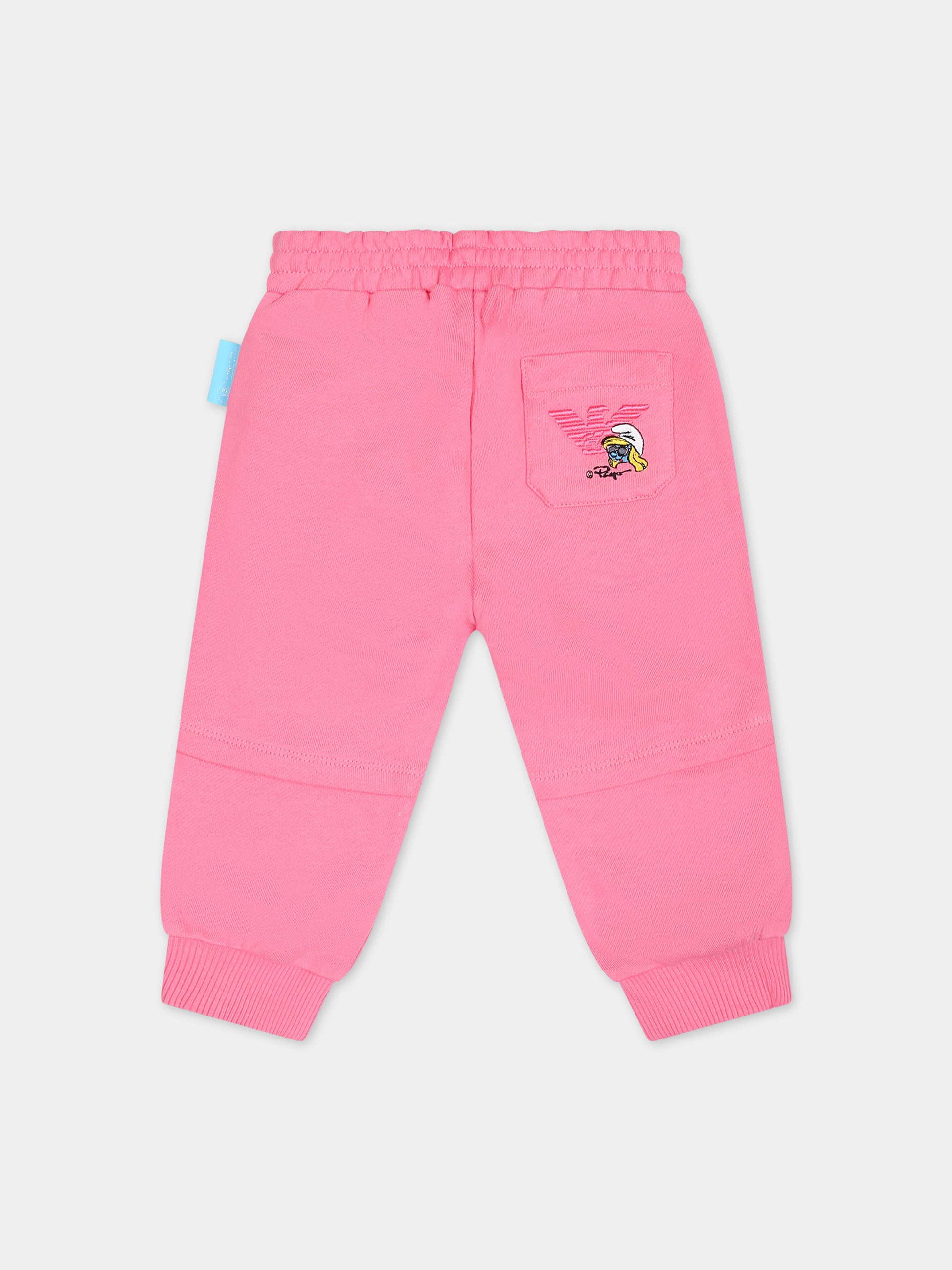 Pantaloni sportivi rosa per neonata con I Puffi,Armani Junior,3DHPJN 3J5GZ 0349