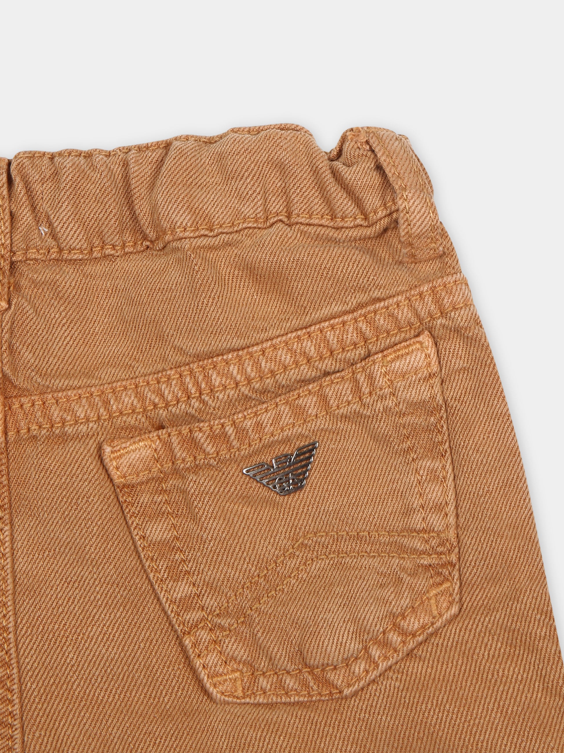 Pantaloni casual marroni per neonato con logo,Armani Junior,3DHJ75 4N8IZ 0430