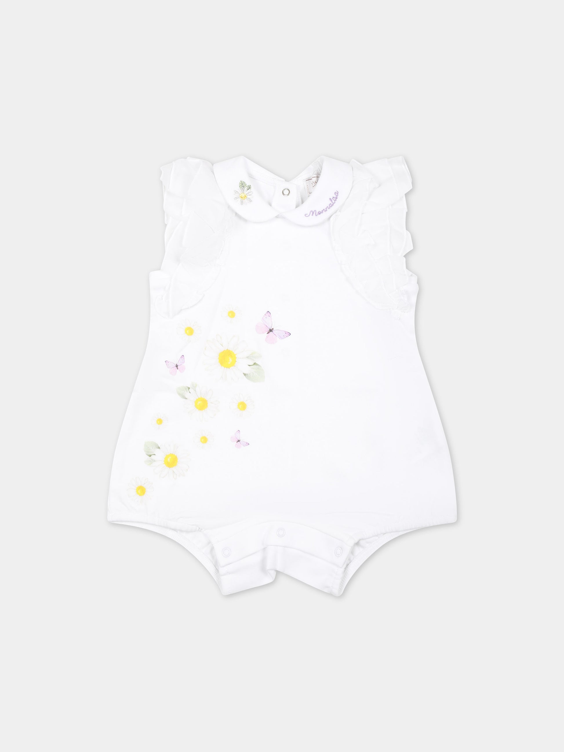 Pagliaccetto bianco per neonata con stampa margherite,Monnalisa,35C214 3000 0099