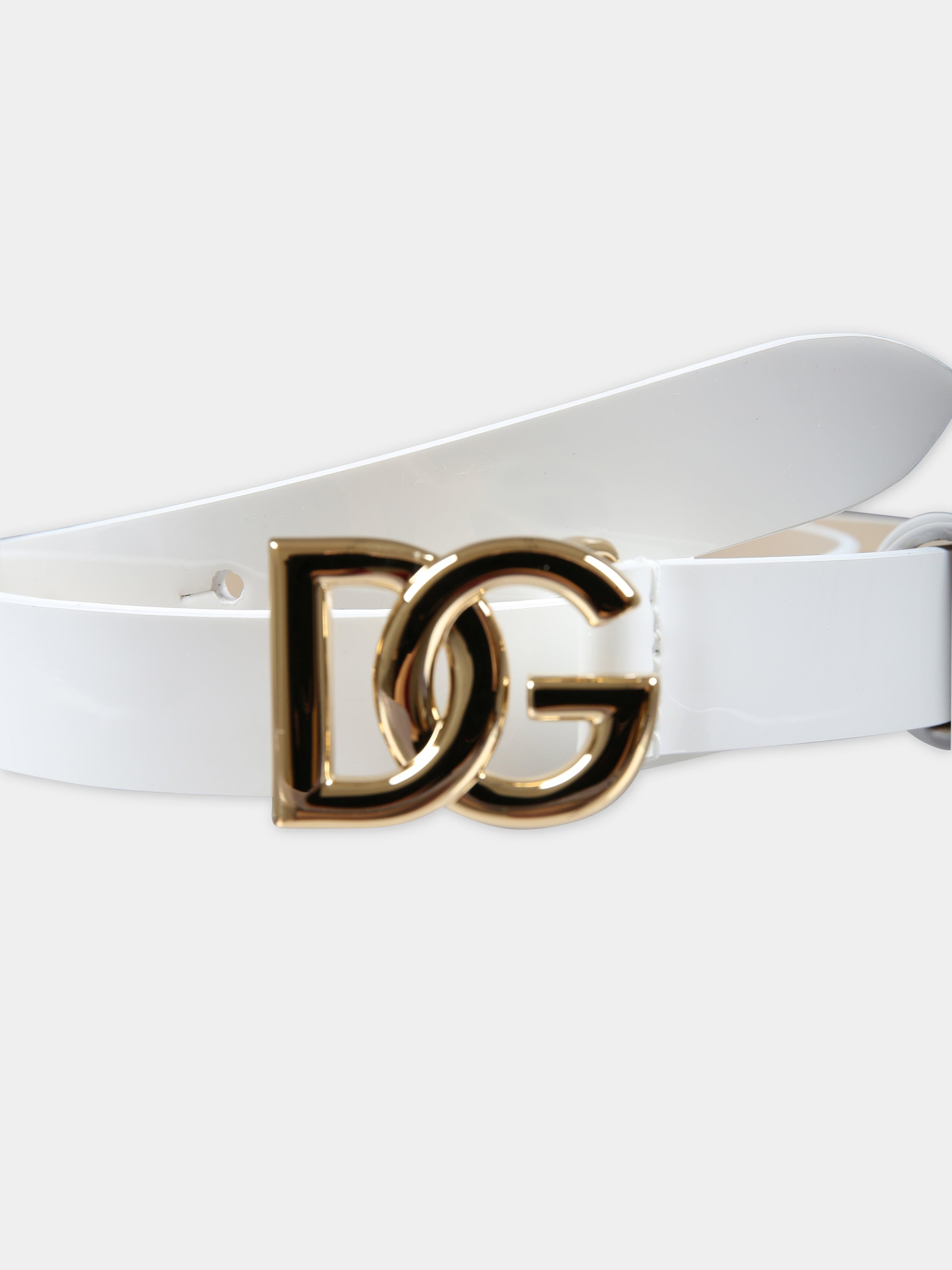 Cintura bianca in vernice per bambina con logo,Dolce & Gabbana Kids,EE0062 A1471 87682