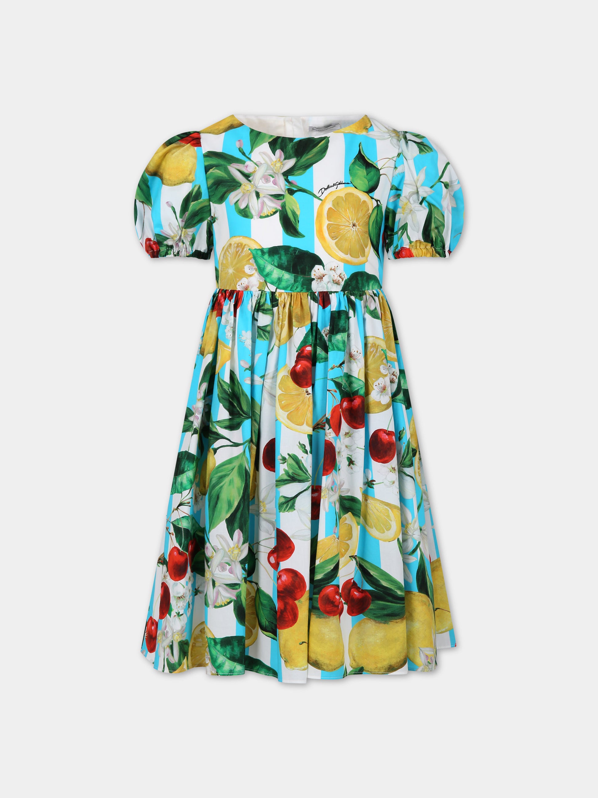 Vestito multicolor per bambina con fiori e frutti all-over,Dolce & Gabbana Kids,L52DY6 HS5Q6 HD5AL