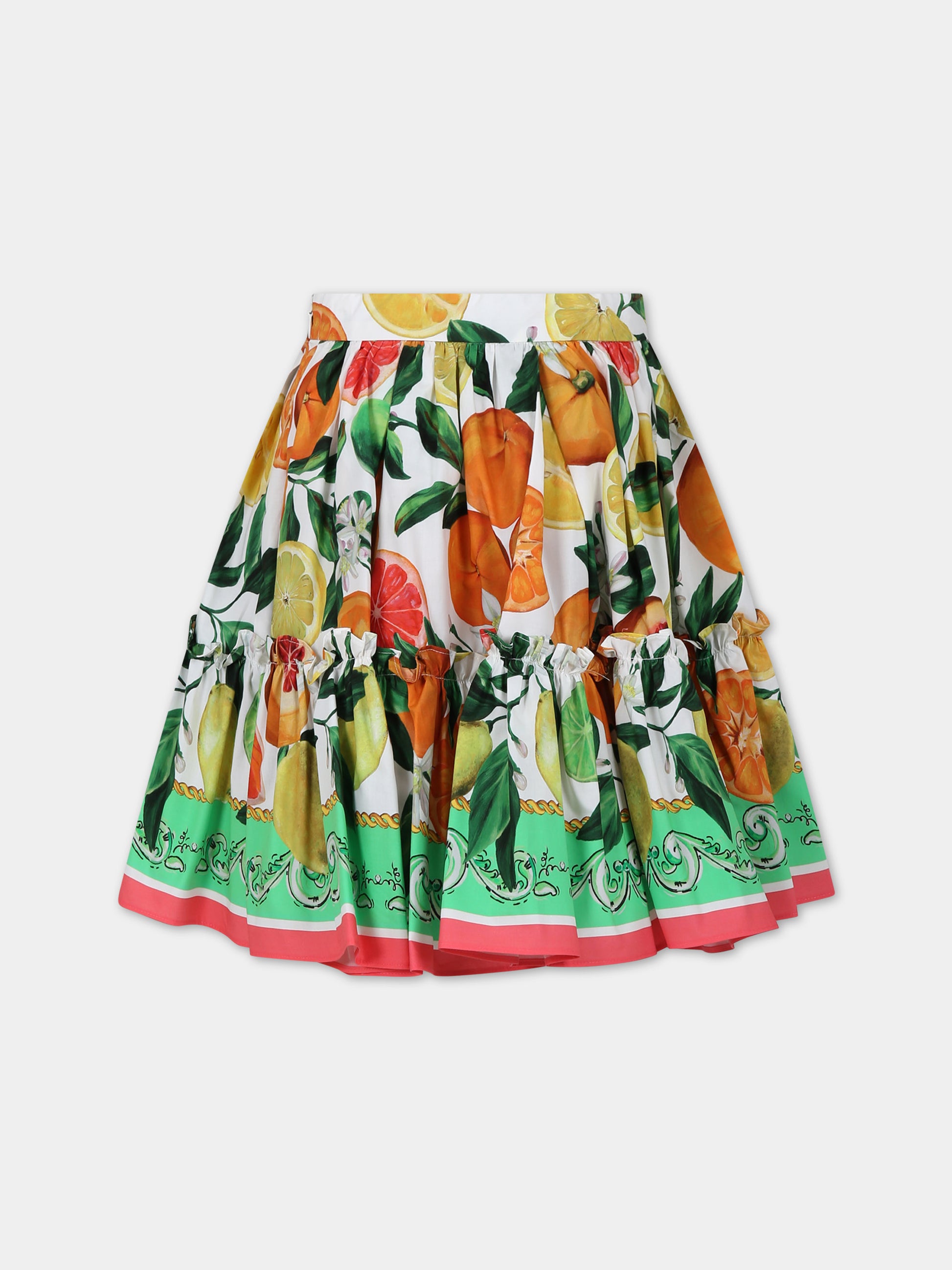 Gonna multicolor per bambina con frutti all-over,Dolce & Gabbana Kids,L54I58 G7L9A HV5AN