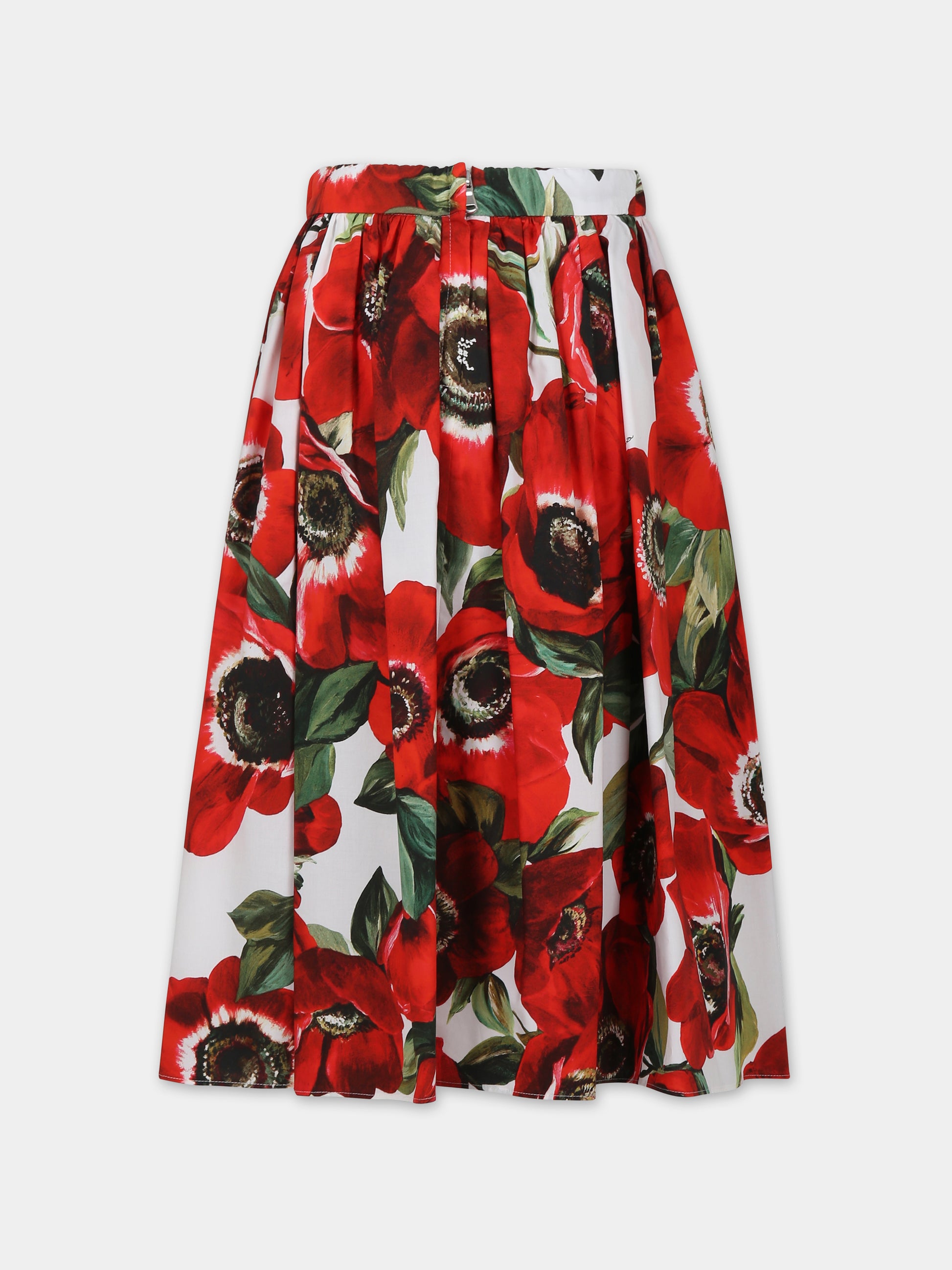 Gonna rossa per bambina con stampa papaveri,Dolce & Gabbana Kids,L54I94 HS5Q4 HAAA5