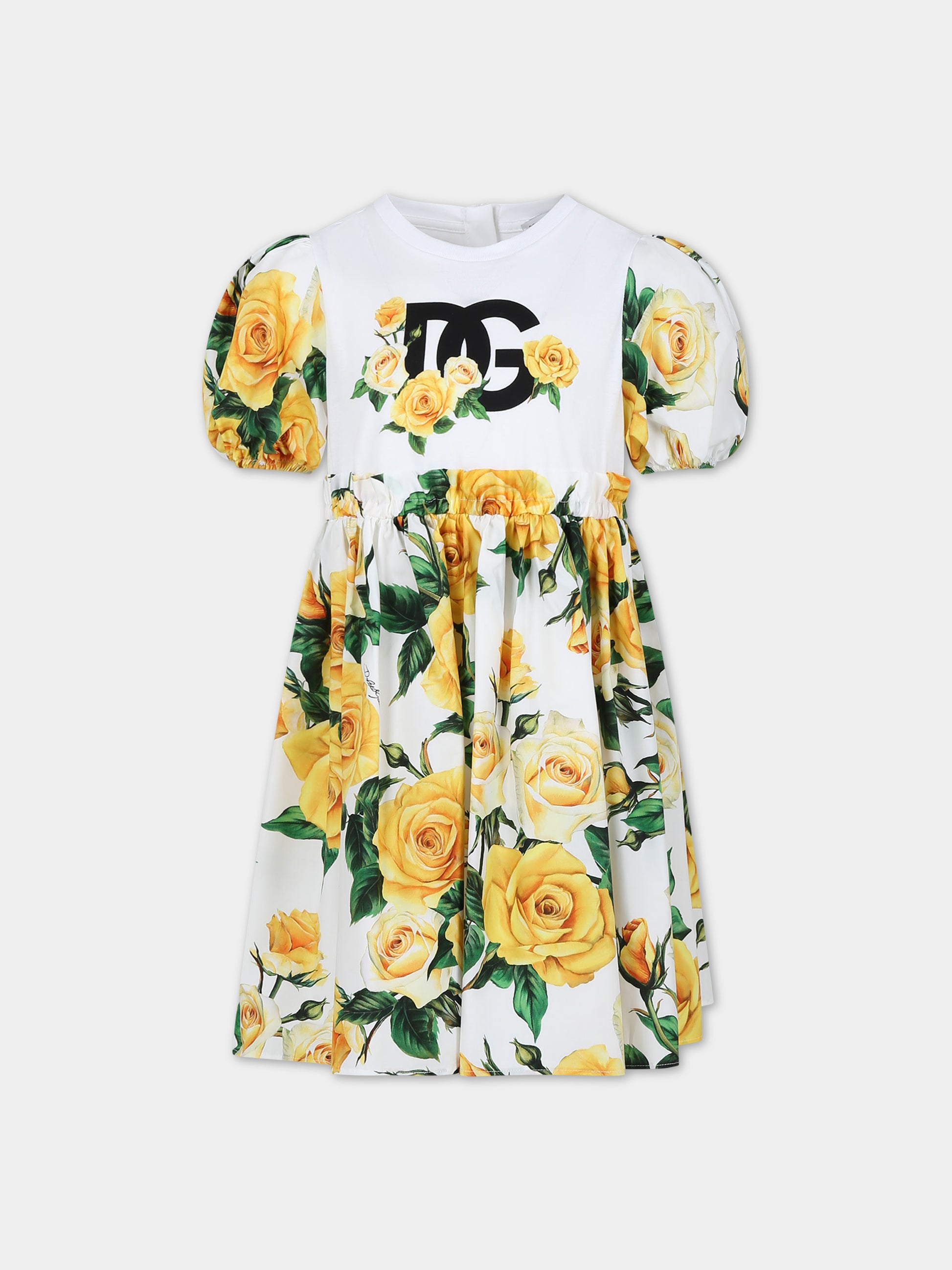 Vestito elegante bianco per bambina a fantasia flowering,Dolce & Gabbana Kids,L5JD6K G7M4I HA3VO