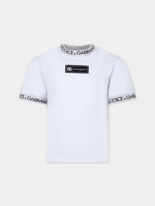 T-shirt bianca per bambini con logo,Dolce & Gabbana Kids,L4JTEO G7M4F W0800