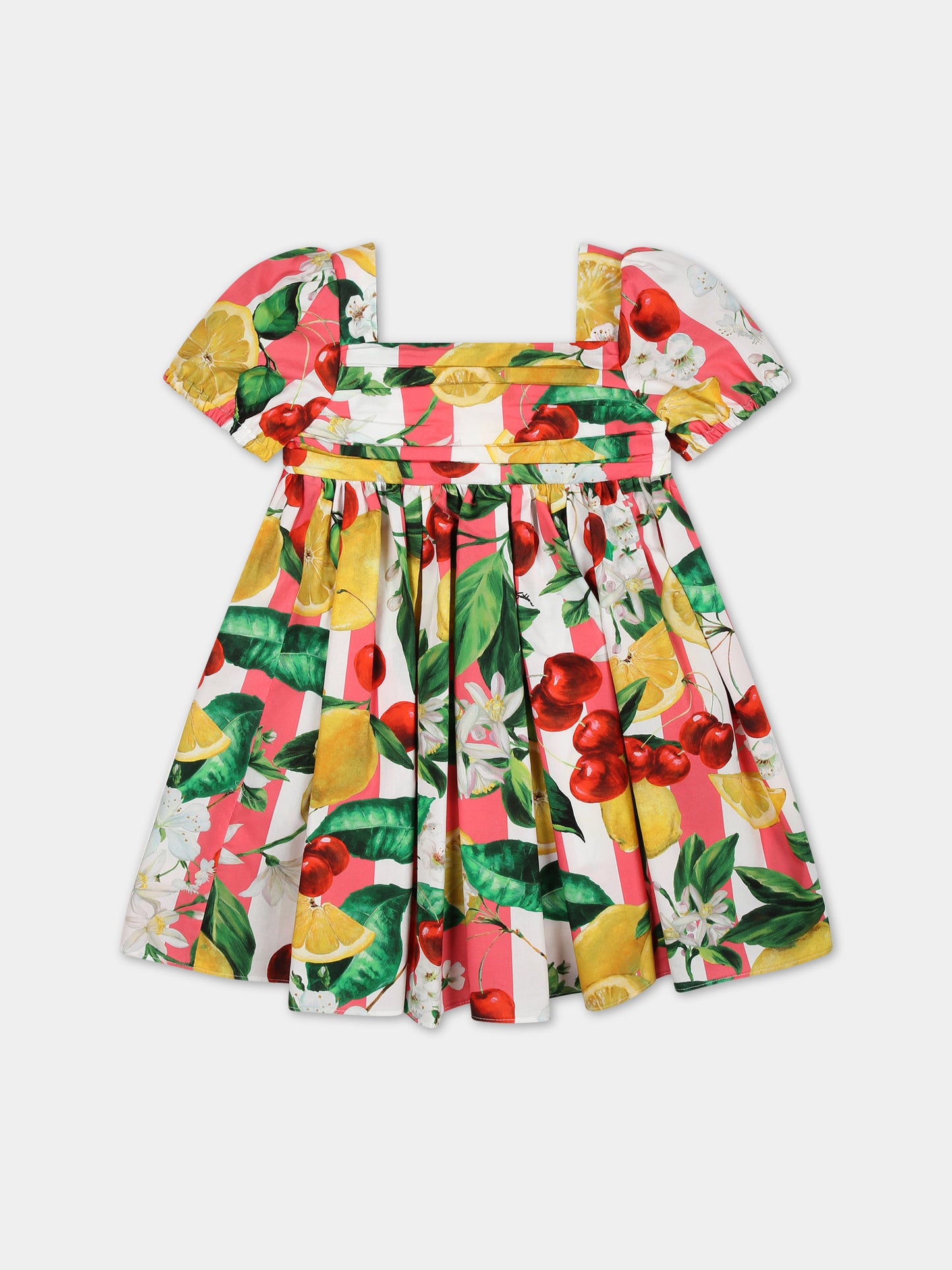 Vestito multicolor per neonata con fiori e frutti all-over,Dolce & Gabbana Kids,L23DV5 HS5Q7 HH5AL