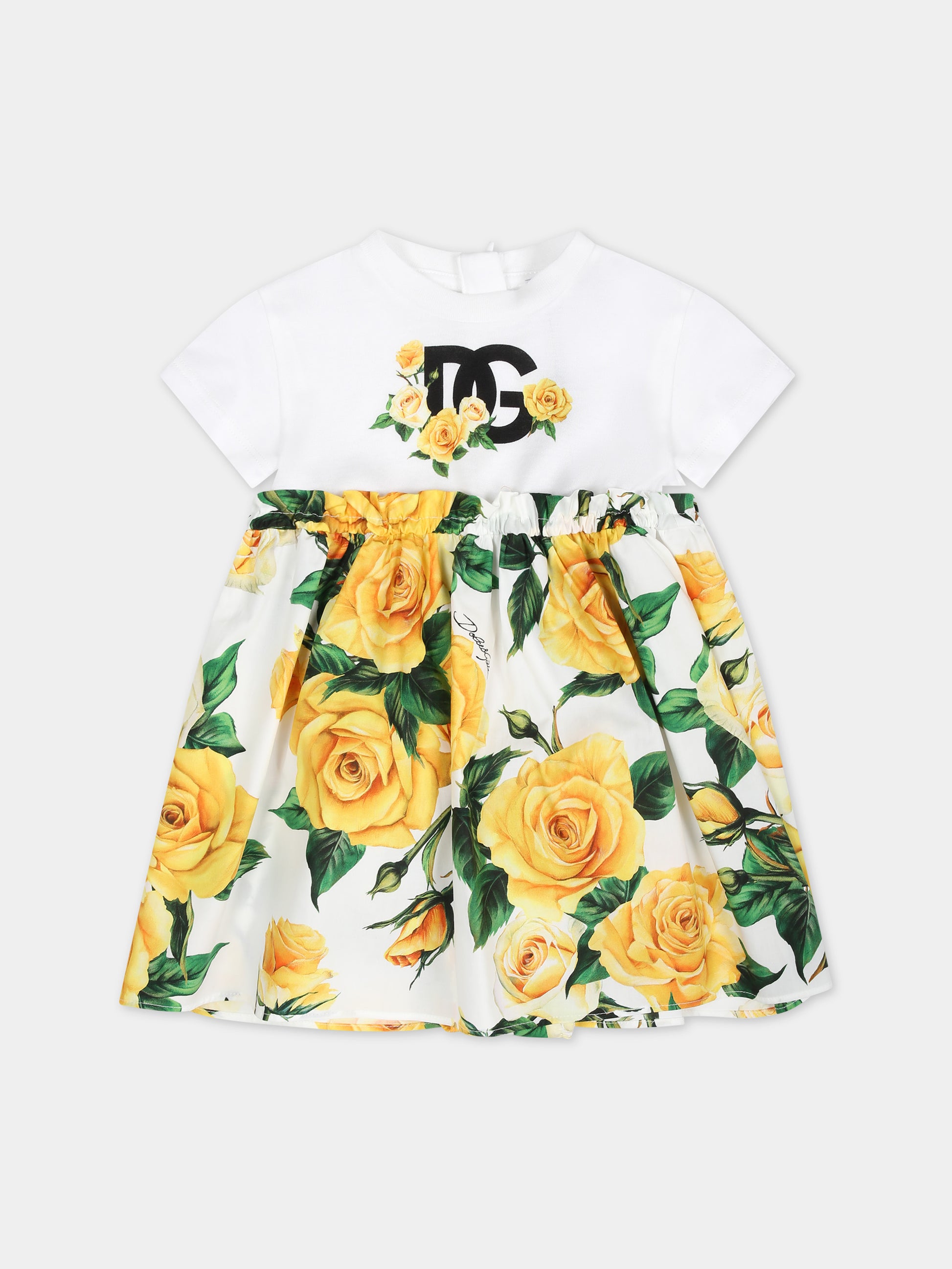 Vestito casual bianco per neonata a fantasia flowering,Dolce & Gabbana Kids,L2JD7Z G7K6Q HA3VO