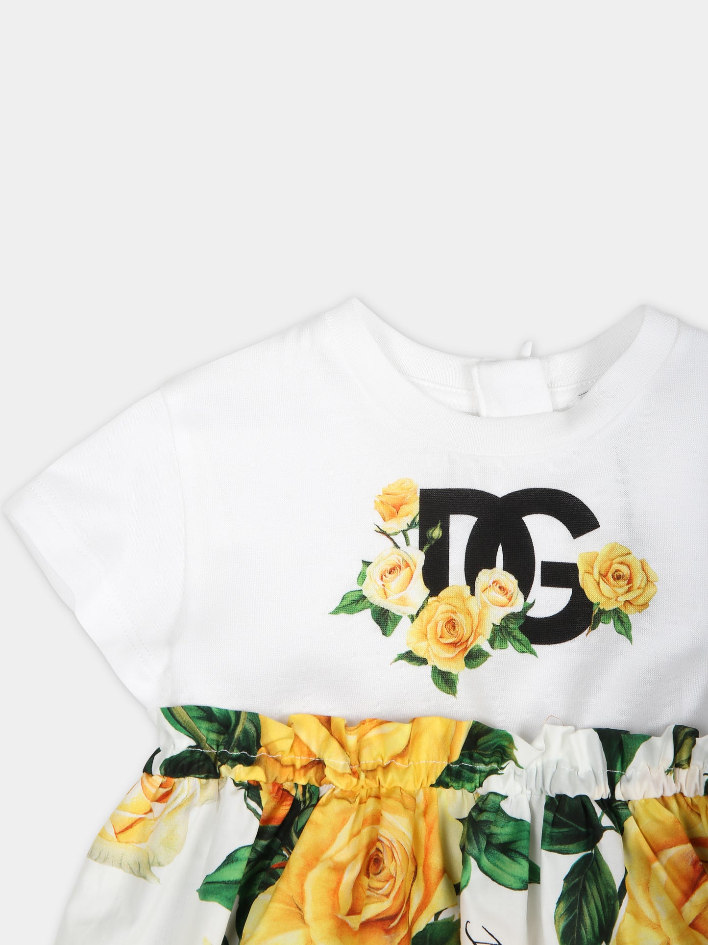 Vestito casual bianco per neonata a fantasia flowering,Dolce & Gabbana Kids,L2JD7Z G7K6Q HA3VO