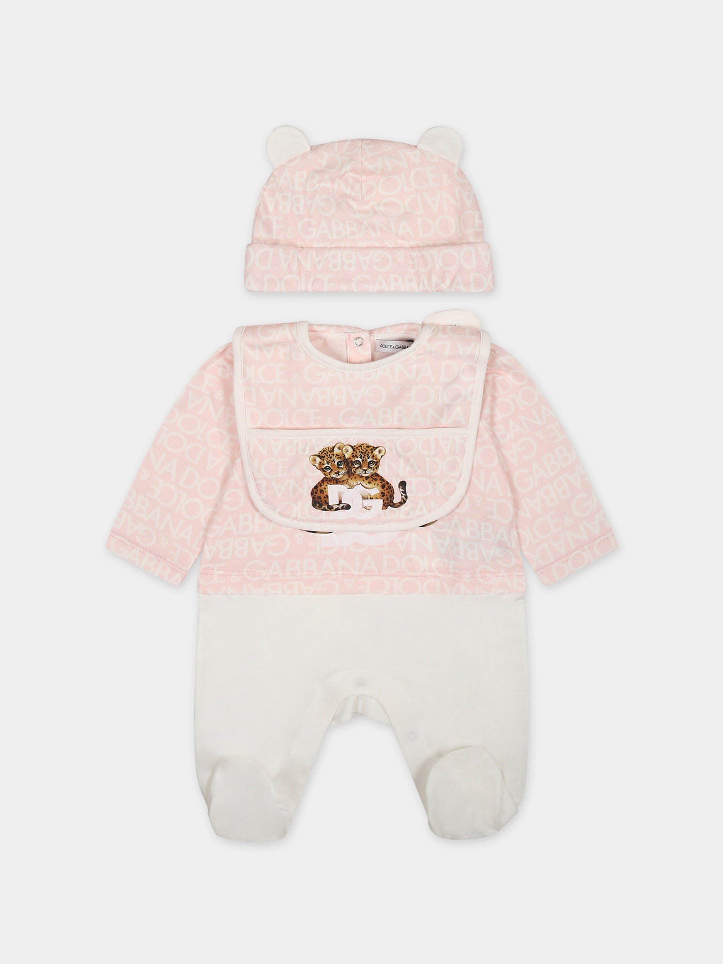 Set rosa per neonata con logo e leopardi,Dolce & Gabbana Kids,L2JO1U G7KQ6 S9000